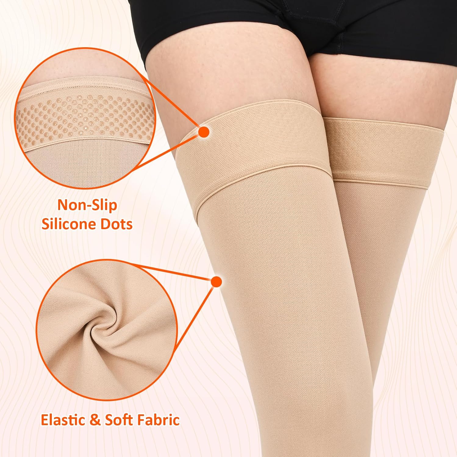 Thigh High Compression Stockings for Women Men, 20-30mmHg Footless Graduated Compression Socks with Silicone Band, Medical Support Sock for Varicose Veins, Edema, Post-Surgery, Sports - Image 5
