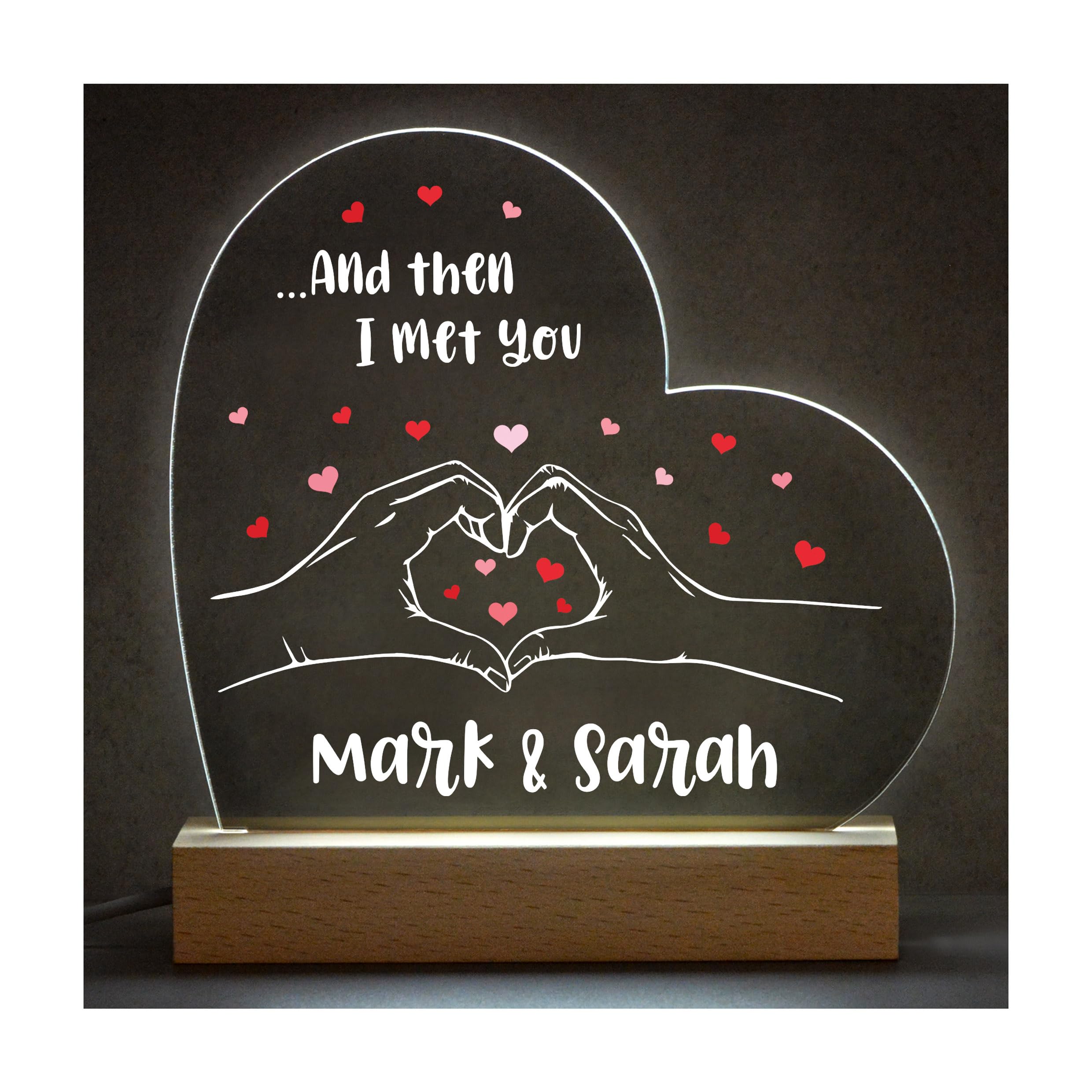 I Love You Valentines Gift For Him, Personalised Night Light Lamp With Any Names, Romantic Gifts for Him or Her Girlfriend Wife Boyfriend Husband, Hands Heart Design