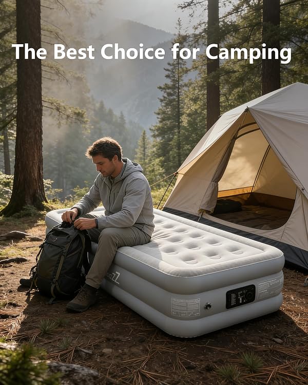 PABCZZ Air Mattress Twin with Built-in Pump,18"Height,Up to 500 lbs Lt Gray by PABCZZ - Used condition - Image 7