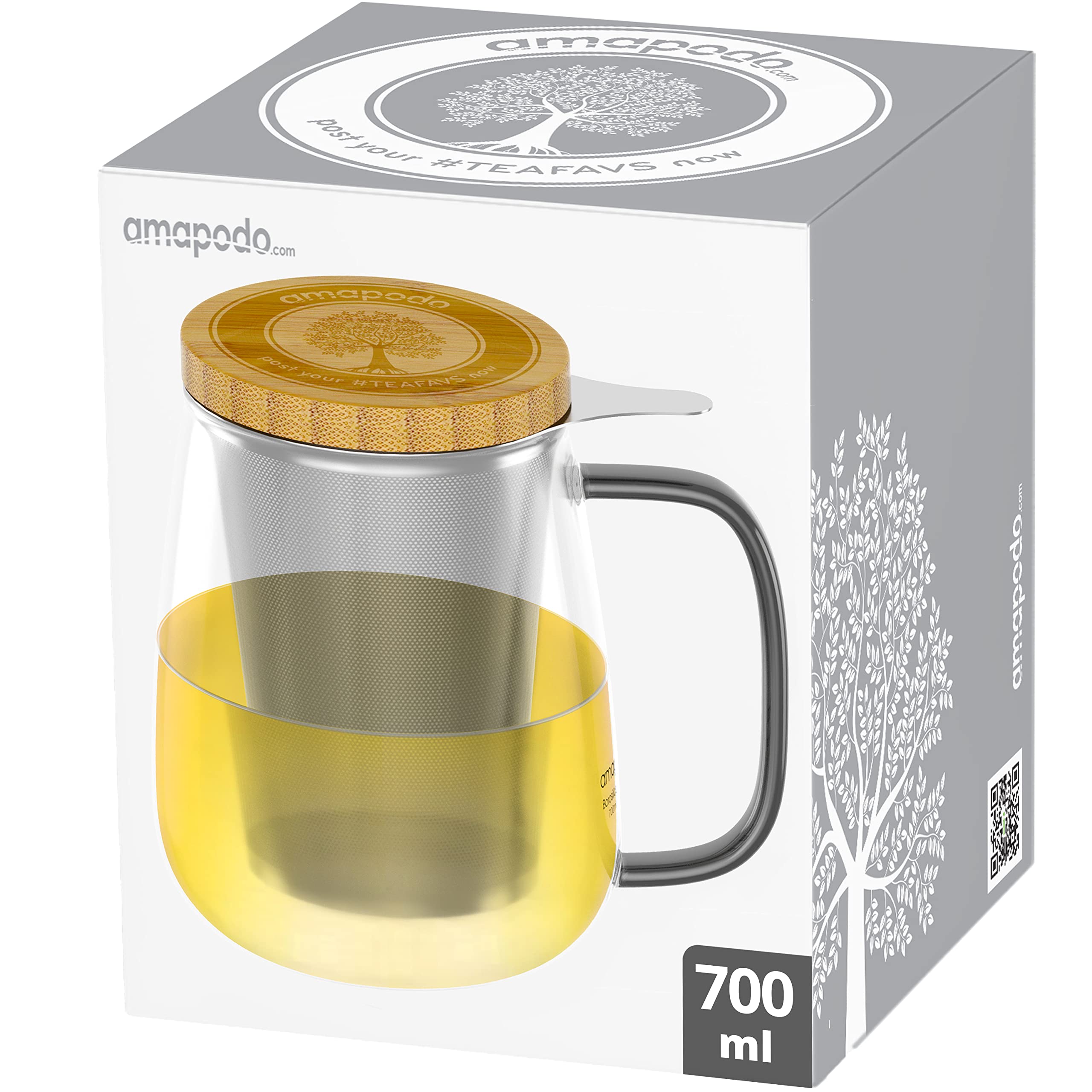 Alles-in-één Groot theeglas - Theekopje met zeef en deksel 400ml