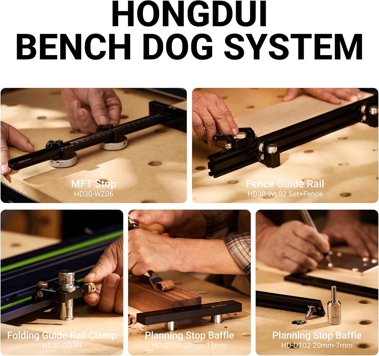 HONGDUI 20mm Bench Dog 304 Stainless Steel Extend 30mm Above the MFT for 20mm Chamfered Dog Holes with Expansion Locking O-ring MFT Accessories