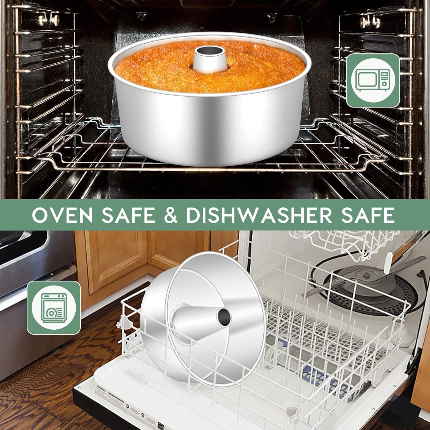 Coliware 10 inch Angel Food Cake Pan, Stainless Steel Pound Cake Pan Mold with Tube, Hollow for Home/Kitchen Baking, Healthy & Non-toxic, Durable & One-Piece, Silver