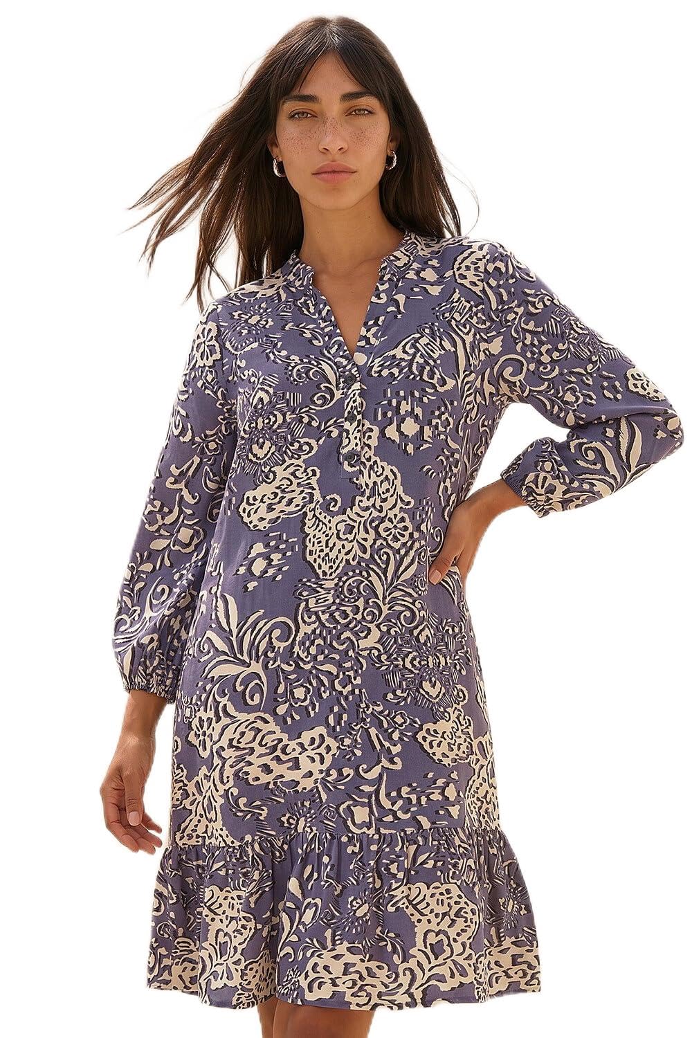 Roman Women's Grey Petite Abstract Print Tiered Dress In Size 14