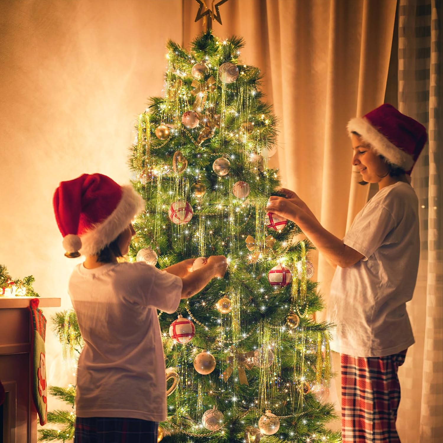 Christmas Tree Tinsel Icicles 6000 Strands Decorations (Gold) | Party Supplies, Hanging, Holiday