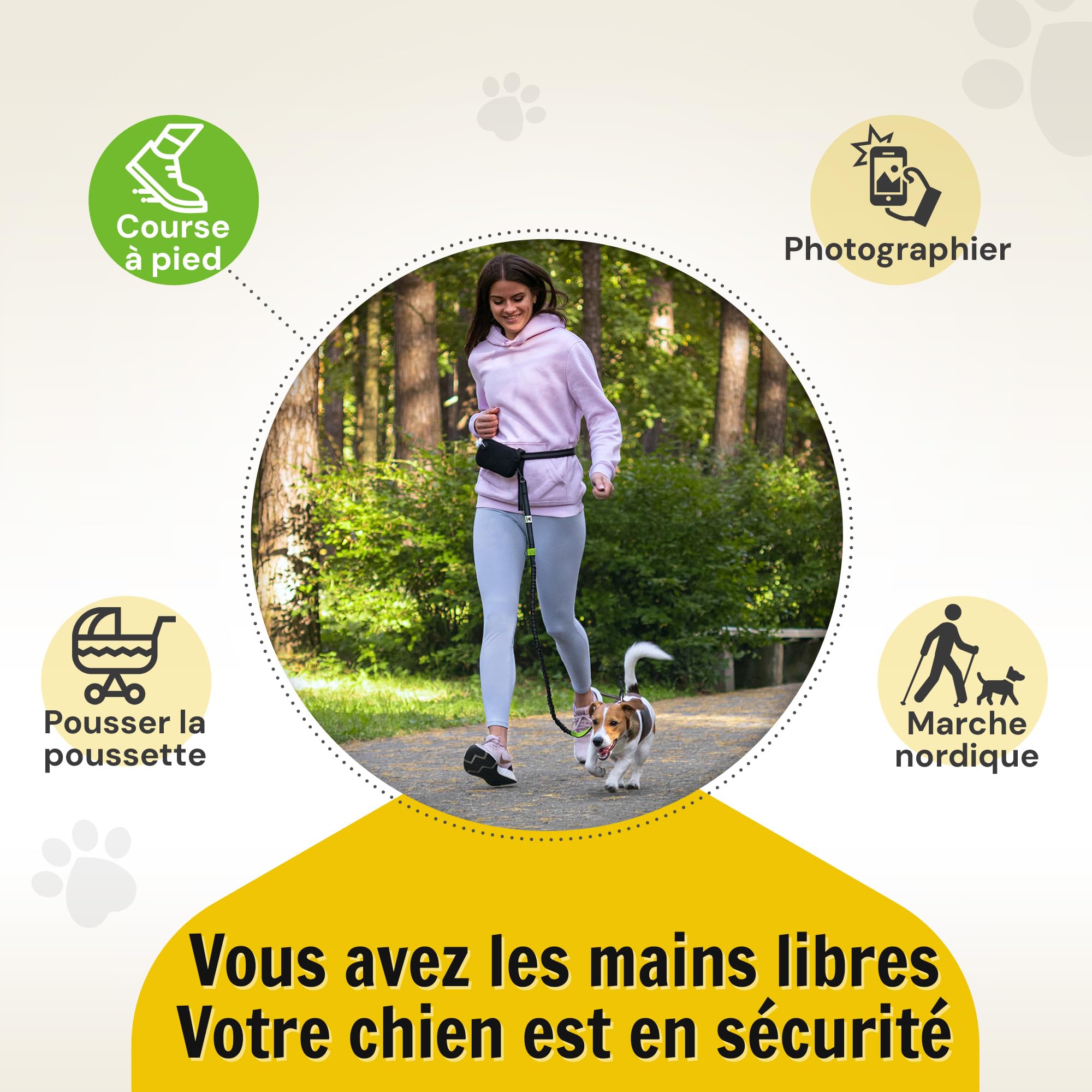 Hundefreund Laisse Mains Libres pour Petit Chien jusqu'à 15 kg – Laisse Bungee Élastique 110-160 cm pour Canicross, Course à Pied & Jogging, Ceinture Réglable 65–120 cm avec Pochette