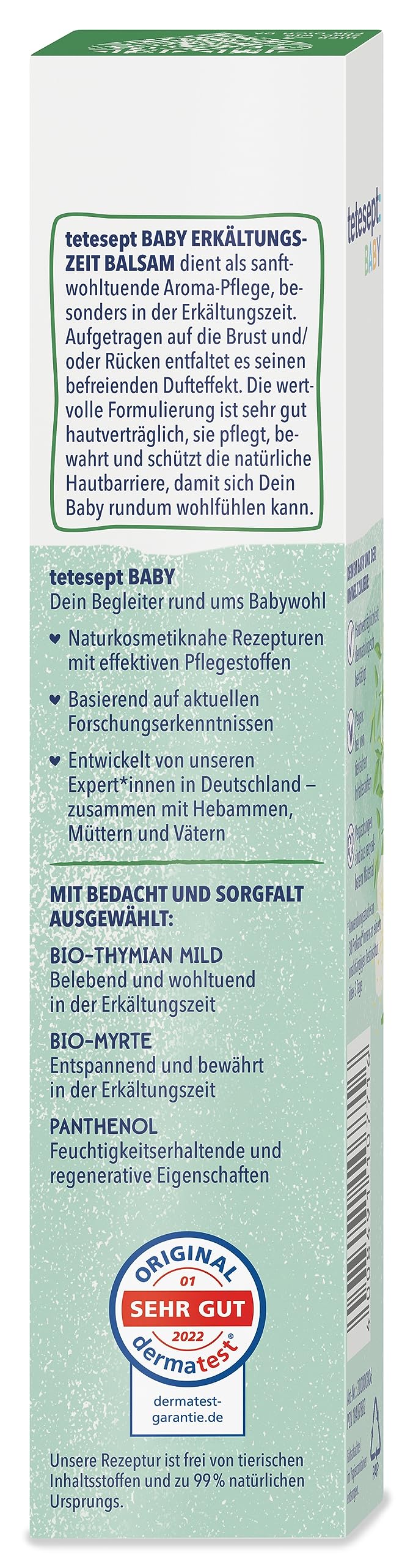 tetesept Bálsamo para bebés de 30 ml – Aceites aromáticos de tomillo orgánico y mirto orgánico para un efecto de fragancia liberador – Aroma suave y relajante cuidado para bebés a partir de 3 meses