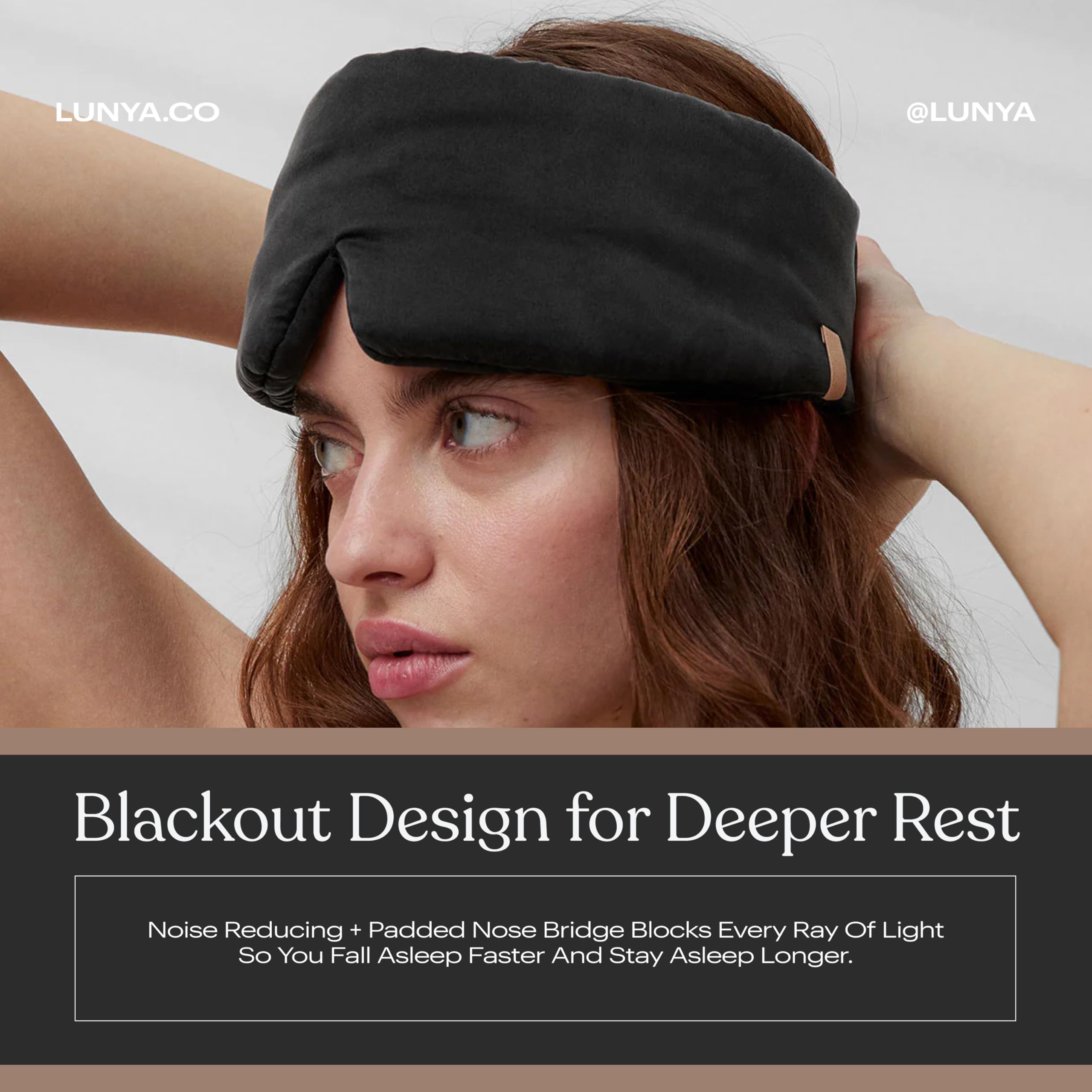 Lunya LUSK7000 - Antifaz de dormir de seda lavable para mujer, color negro inmerso, talla S | Seda lavable