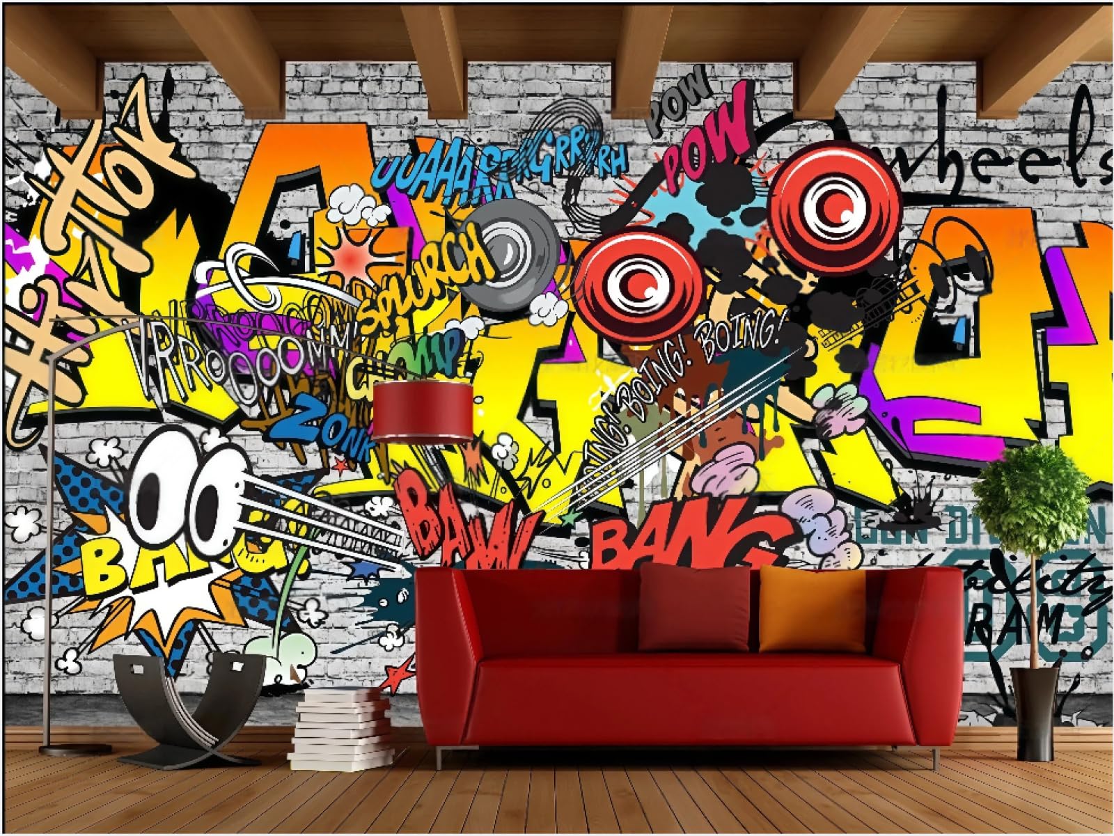 rskjdghshd Wallpaper Retro Brick Wall Fashion Trend Street Letter Graffiti Bar Dining Background Wall Western Restaurant Wallpaper Drink Cafe Mural,3D,200x140cm