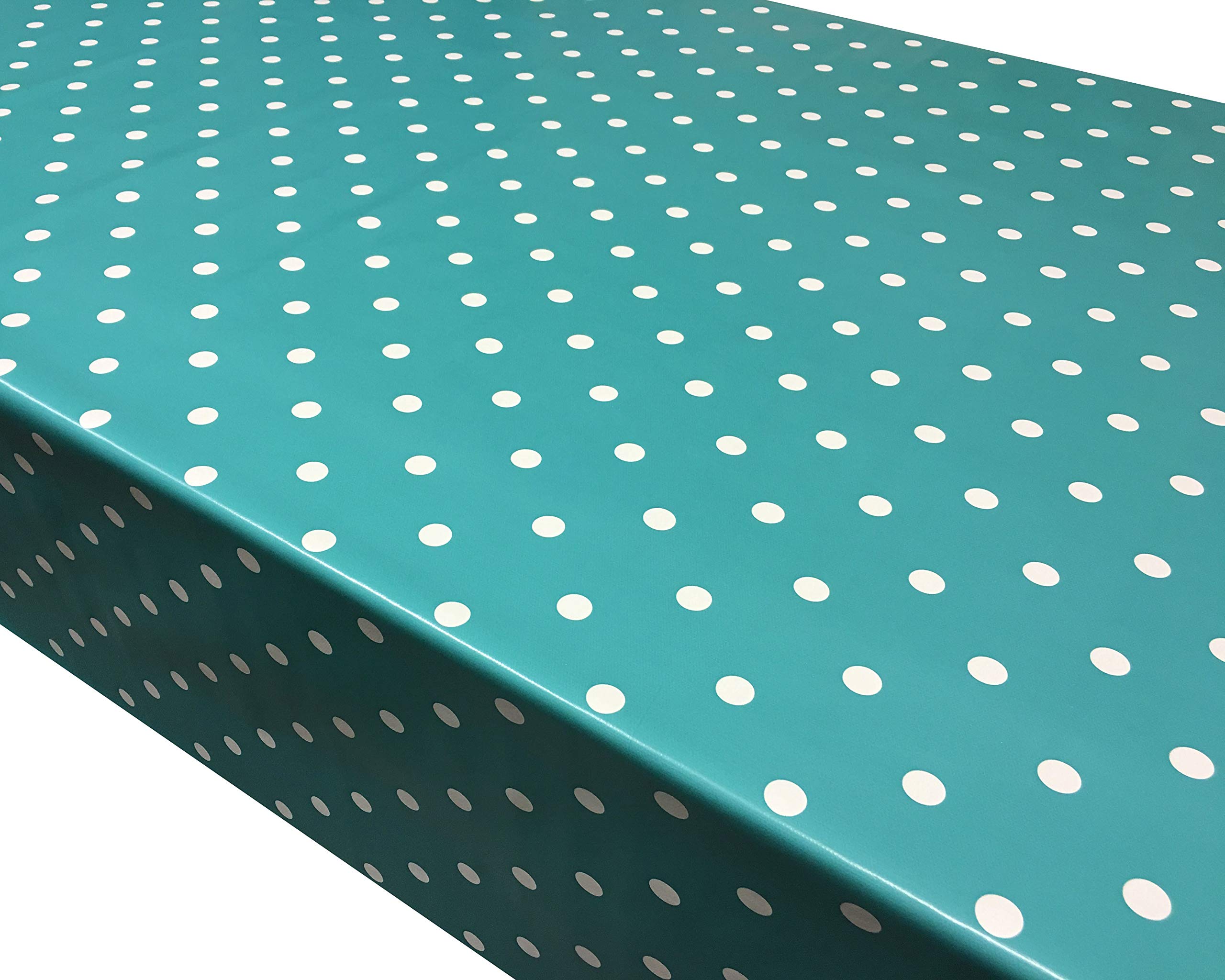 Prestige Tablecloths Polka Dot Spot PVC Vinyl Wipe Clean Tablecloth (Aqua, Rectangle - 150cm x 140cm)