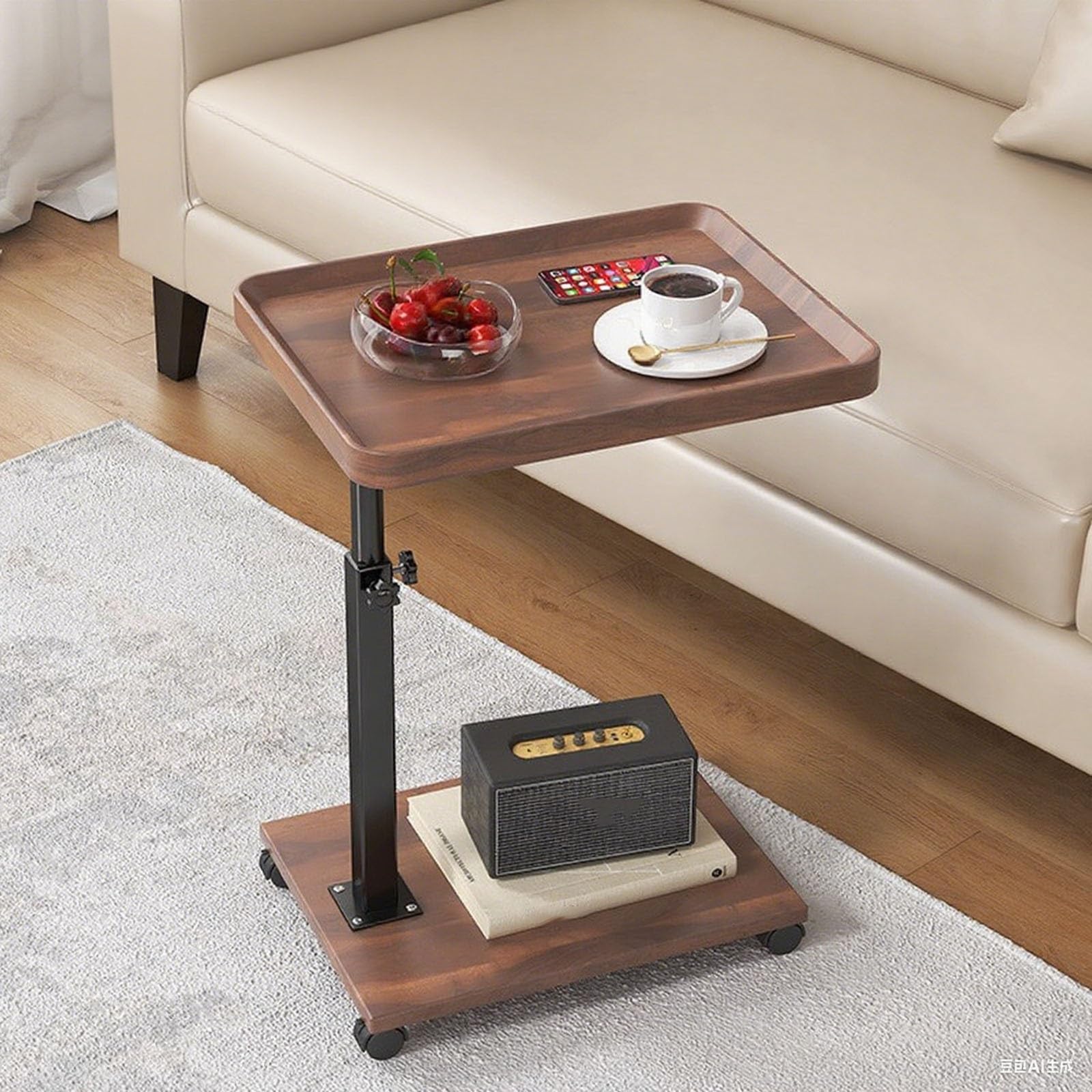 SXZenSpace Adjustable Height CShaped Side Table 360° Rotating End for Drinks Easy Assembly Nightstand 5kg Capacity Modern Brown Sofa Living Room