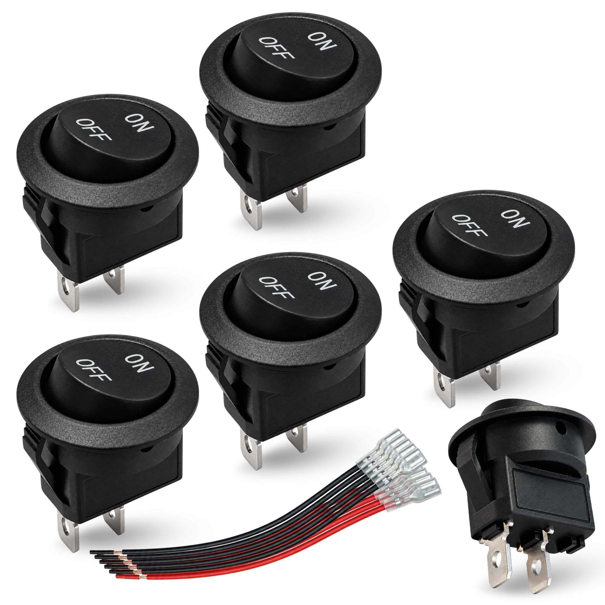 Interruptor Redondo Basculante ON/OFF 6A/250V 10A/125V, 2 Pinos, 20 mm, 5 Unidades - imagen 1