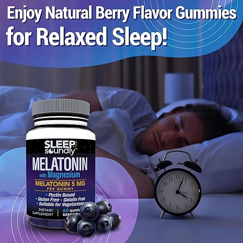 Miniatura 3 de Sleep Soundly Melatonina y Gomitas de Magnesio, Melatonina 5 Mg, Sin Gluten - Sin Gelatina, 60 Gomas, Púrpura, Berry, 60 unidades