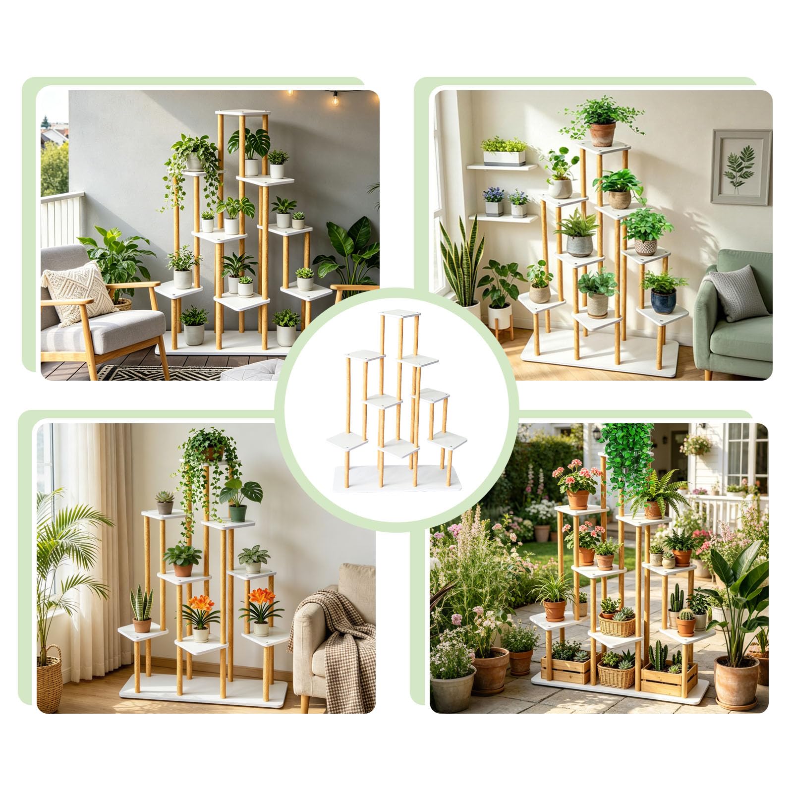 9 Ebenen Blumenständer Pflanzenständer, Mehrstöckig Hölzern Pflanzen | Display Regal Dekoration, Platzsparendes Pflanzenregal für Wohnzimmer, Balkon und Garten