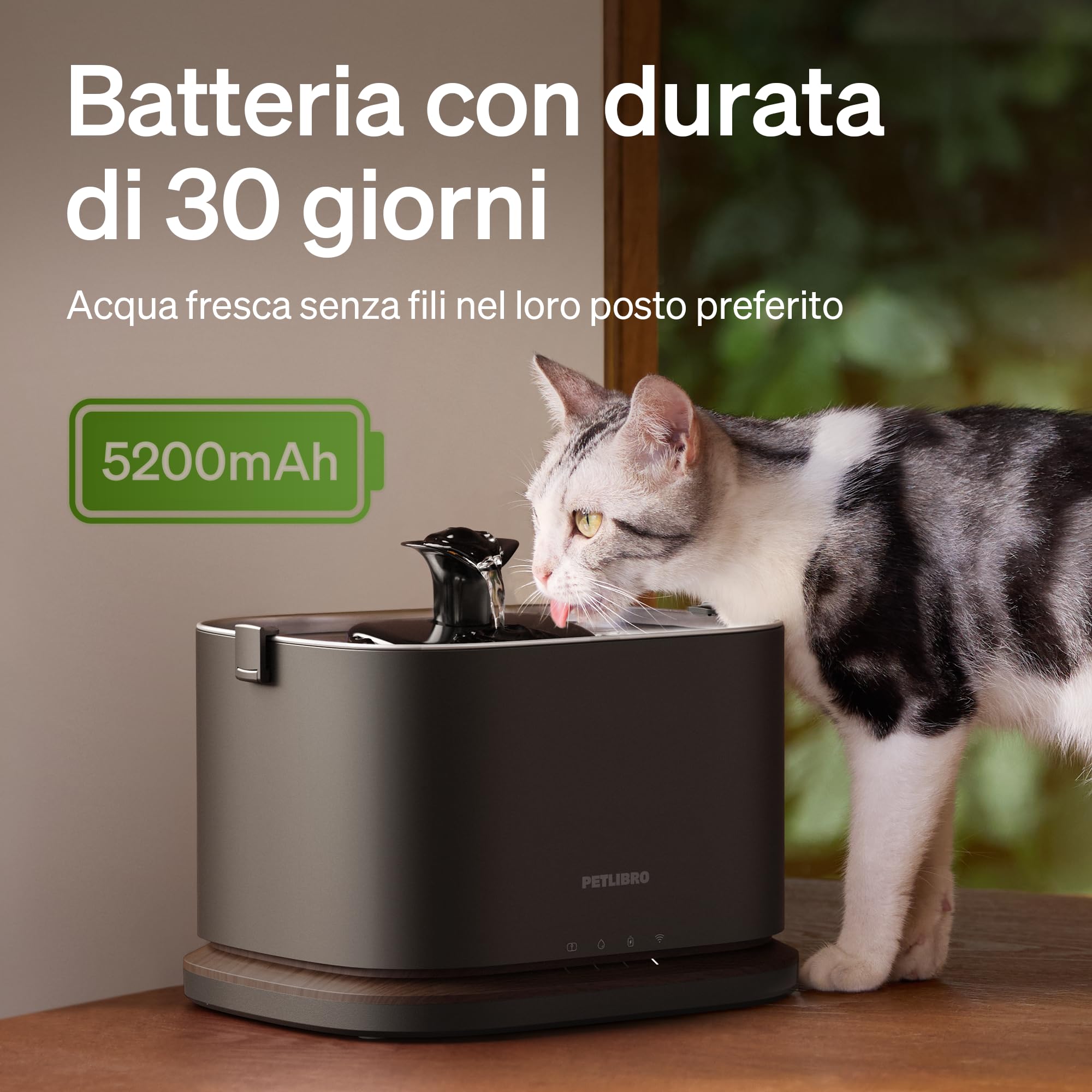 PETLIBRO Fontana per Gatti Upgrade, Senza Fili e a Batteria, Monitoraggio App 3L/101oz, Fontana Dockstream 2 con Vassoio in Acciaio Inossidabile, Dispenser d'Acqua per Cani WiFi 5GHz