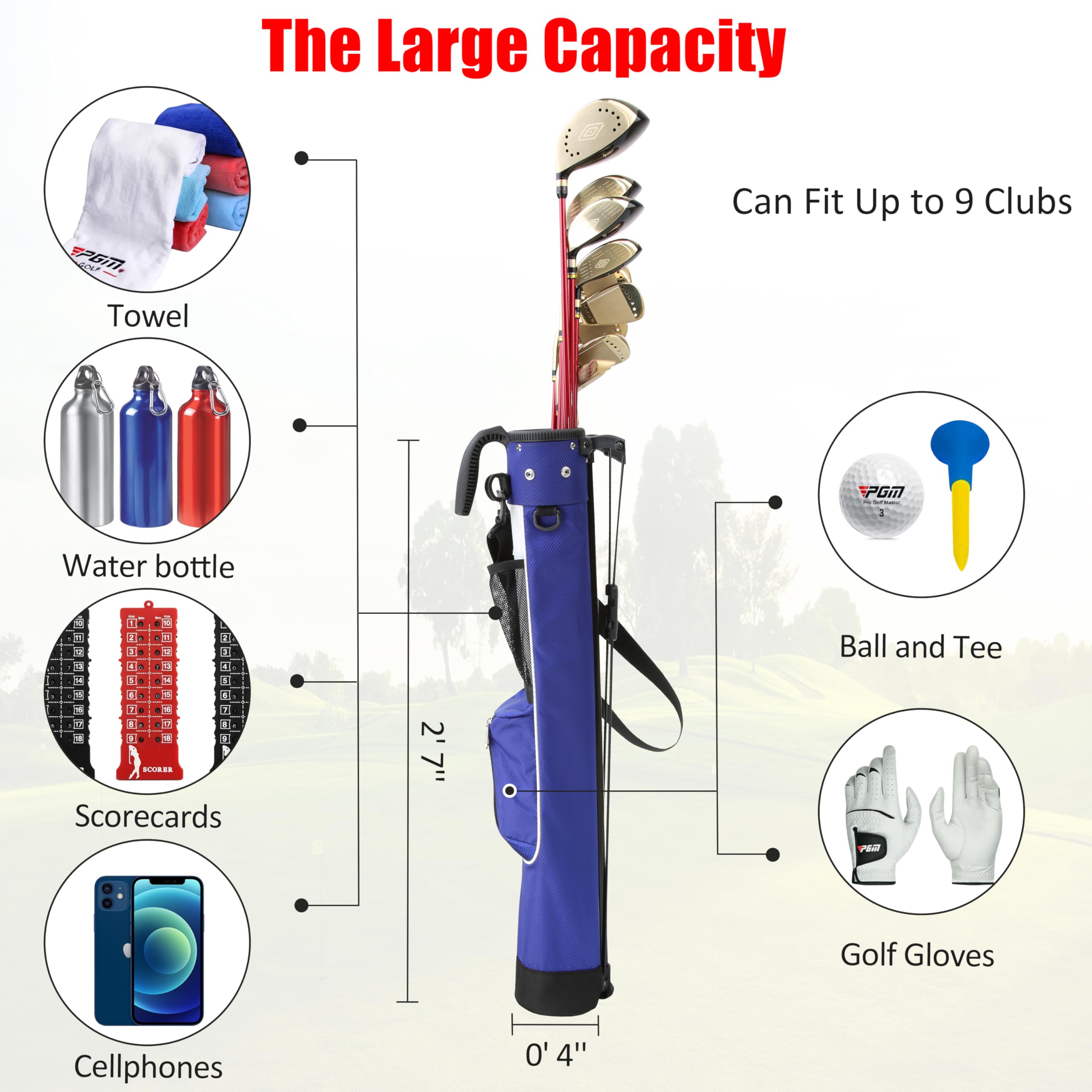 PGM Sacca da golf leggera PGM con cinghia e supporto, facile da trasportare e resistente, borsa da golf Pitch Putt per il Driving Range, Par 3 e i campi executive, sacca per pistola da golf 2.0