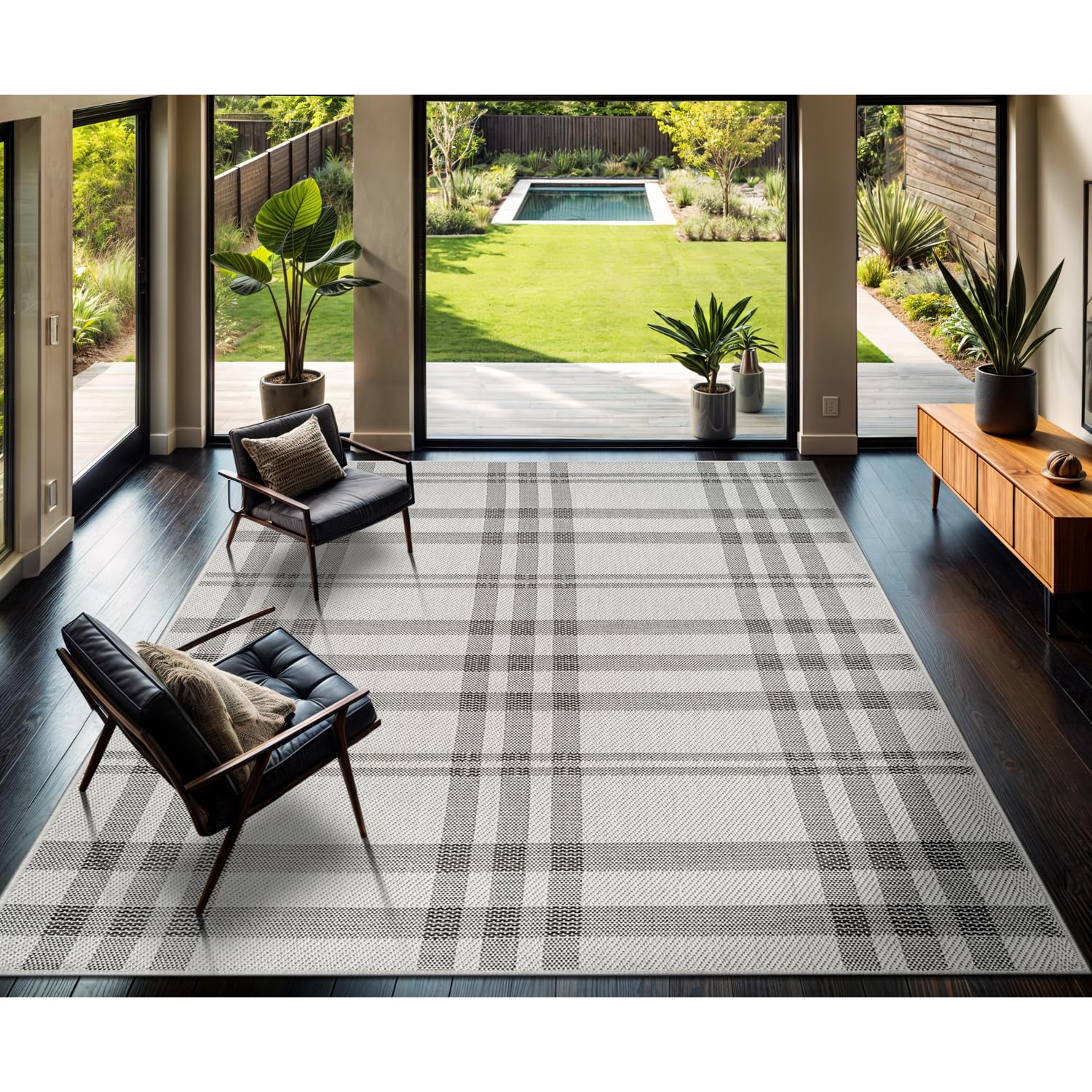 CAMILSON Easy Jute Rug 9x12, Indoor Outdoor Off-White Color Fiber Area Rugs for Living Room Patio and Dining Room Rug, Checkred Boho Woven Design,