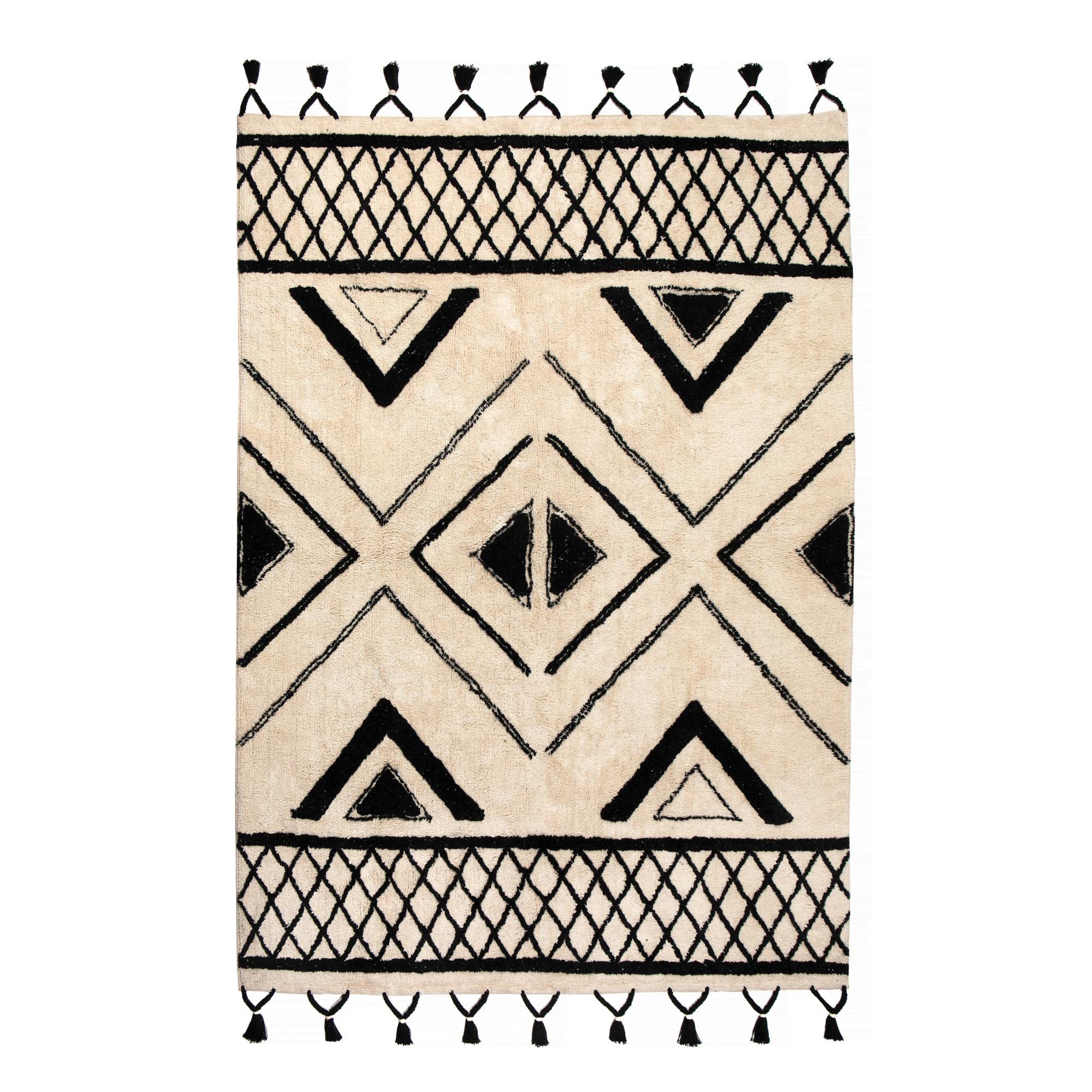 Vivaraise - Tapis Sami – 100% Coton, Aspect Laine – Décoration Tendance – Style berbère – Finition à Pampilles