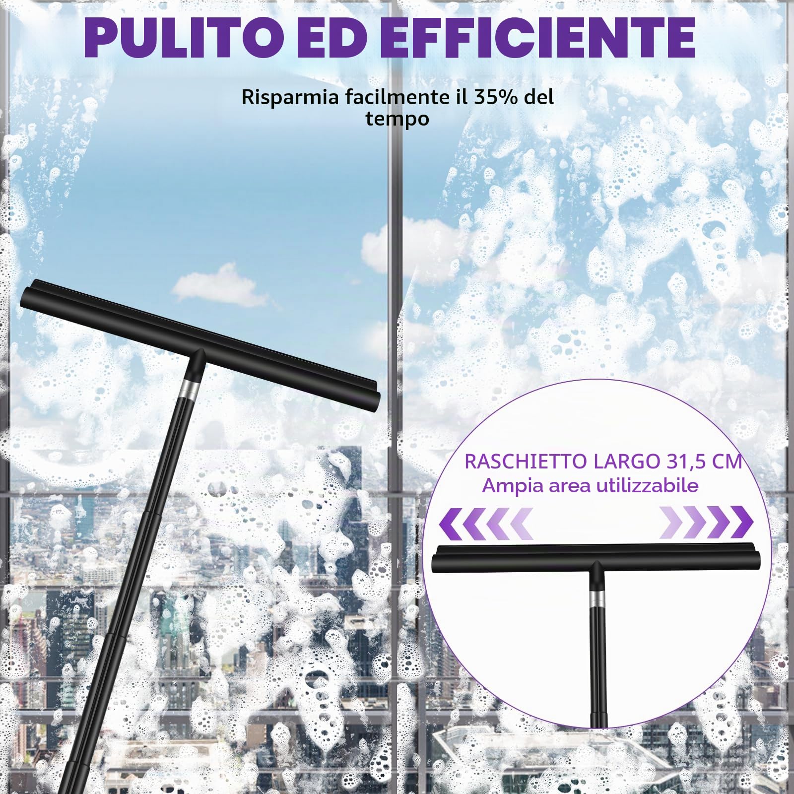 Tergivetro per Doccia, Pulisci Vetri Porte e Finestre Estensibile fino a 120 cm, Tira Acqua da Doccia con Gancio, Tergivetro Doccia Silicone con Anima per Finestre del Bagno
