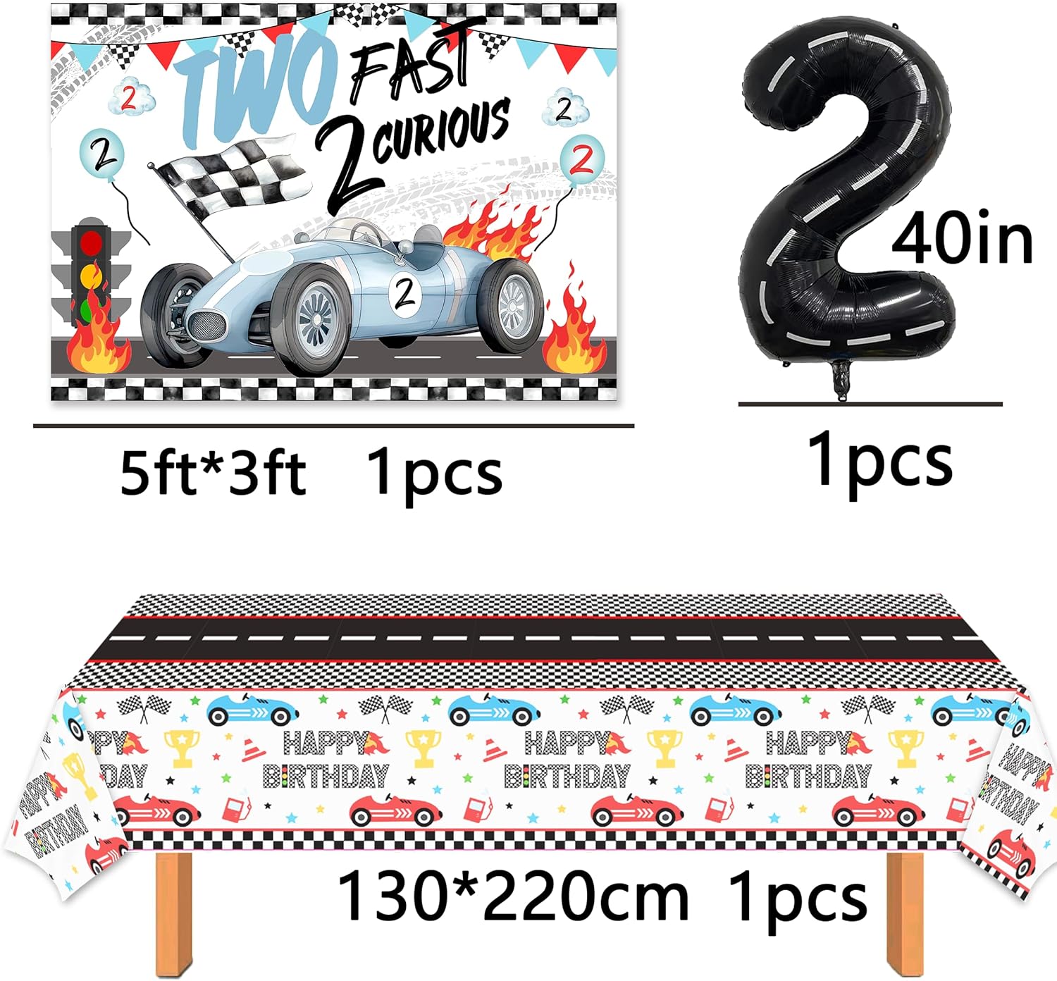 2 Fast Birthday Decorations，Two Fast 2 Curious Racing 2nd Birthday Decorfor Boys Girls 2nd Bday Racing Themed Car Decoration Party Supplies 。