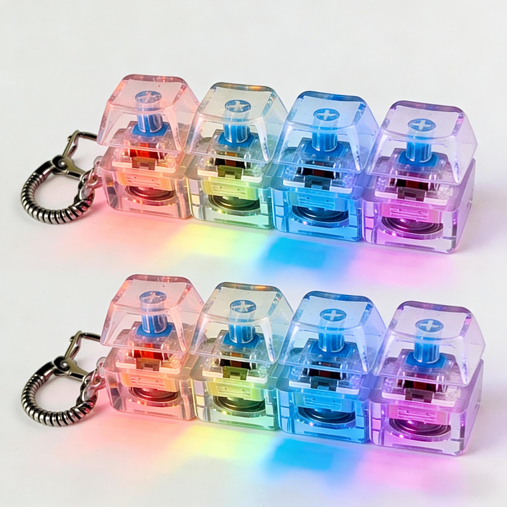 2PCS Keyboard Fidget Toy, 4-Button Mechanical Keyboard Keychain Sensory Toys with RGB Lights for Adult Stress & Anxiety Relief, ADHD Sensory Clicker Toy Gift for Adults Teens