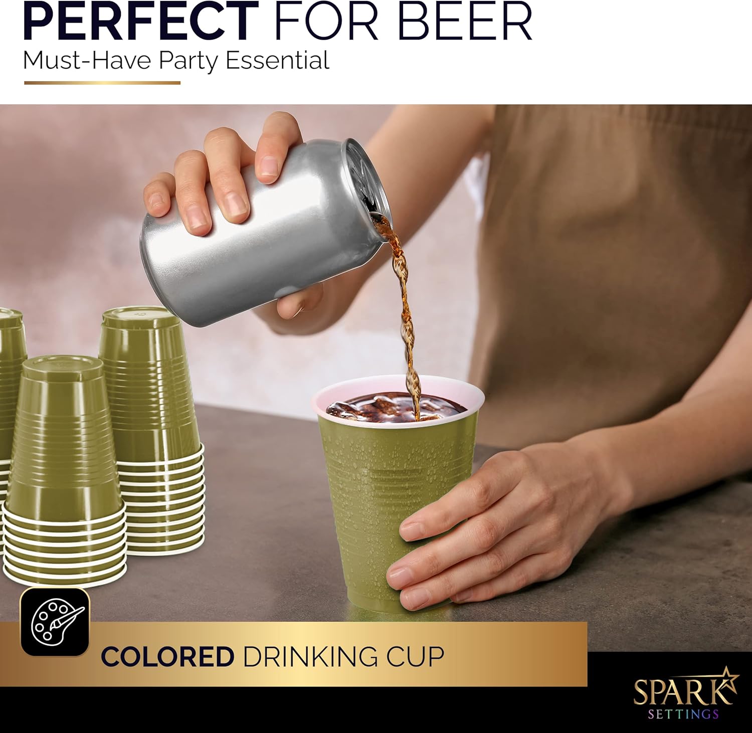 Disposable Cups, Gold 18-Ounce Plastic Party Cups, Strong and Sturdy for Wedding, Christmas, Halloween, 50 Pack - Image 4