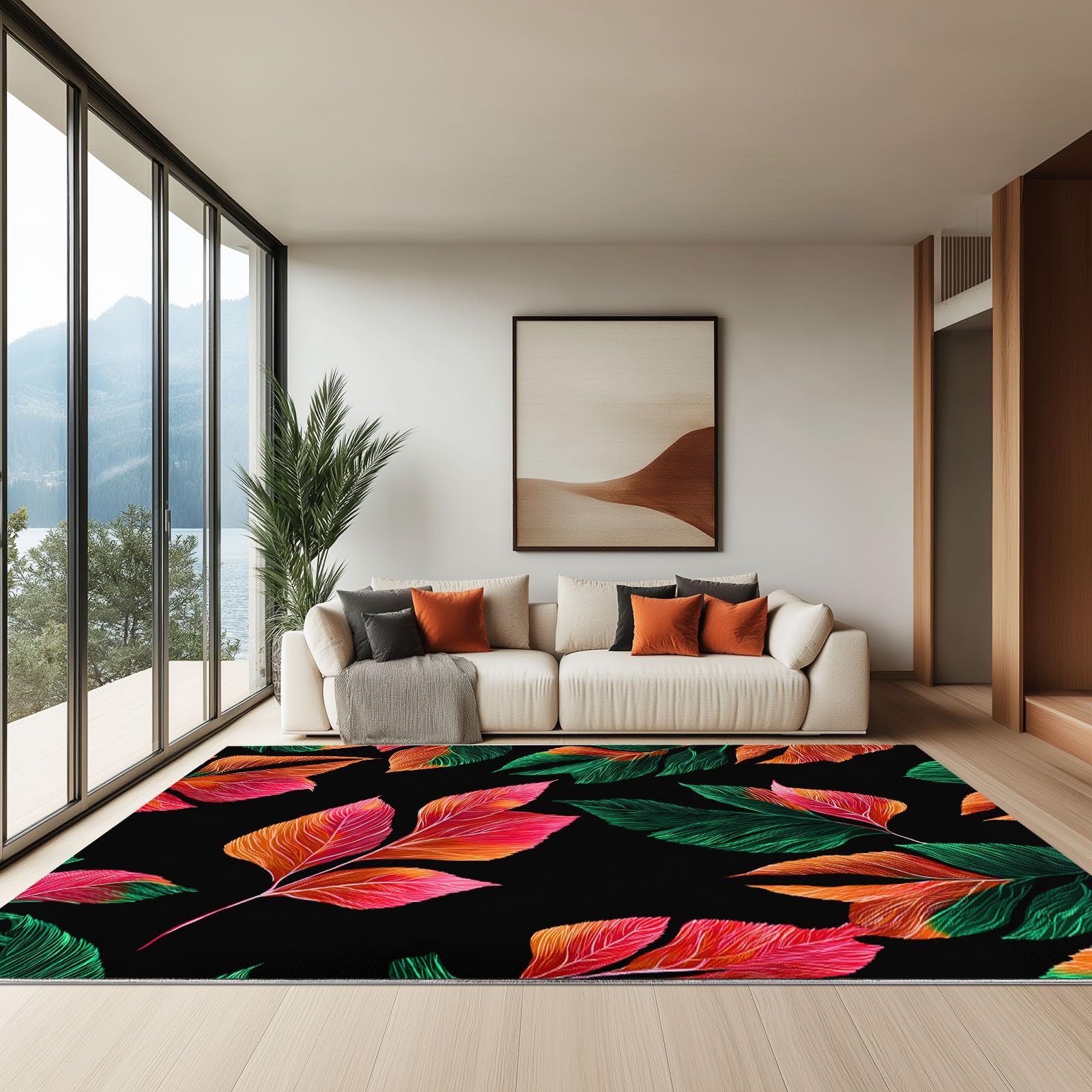 Générique Tapis de Chambre Feuilles De Plantes Tropicales 80x150cm Tapis Salon Grand Antidérapant Lavable, Moquette Décoratifs pour Maison Super Doux et Durable