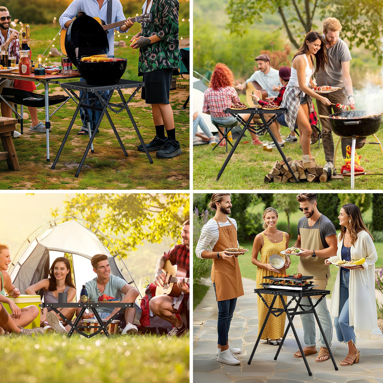 JiGiU Mesa Plegable de Camping 60X40X24.5/47.7/71cm Altura Ajustable Mesa de Malla de Aluminio Estructura en Forma de X Soporte Máxima 80KG para Interior Exterior Senderismo Barbacoa Playa
