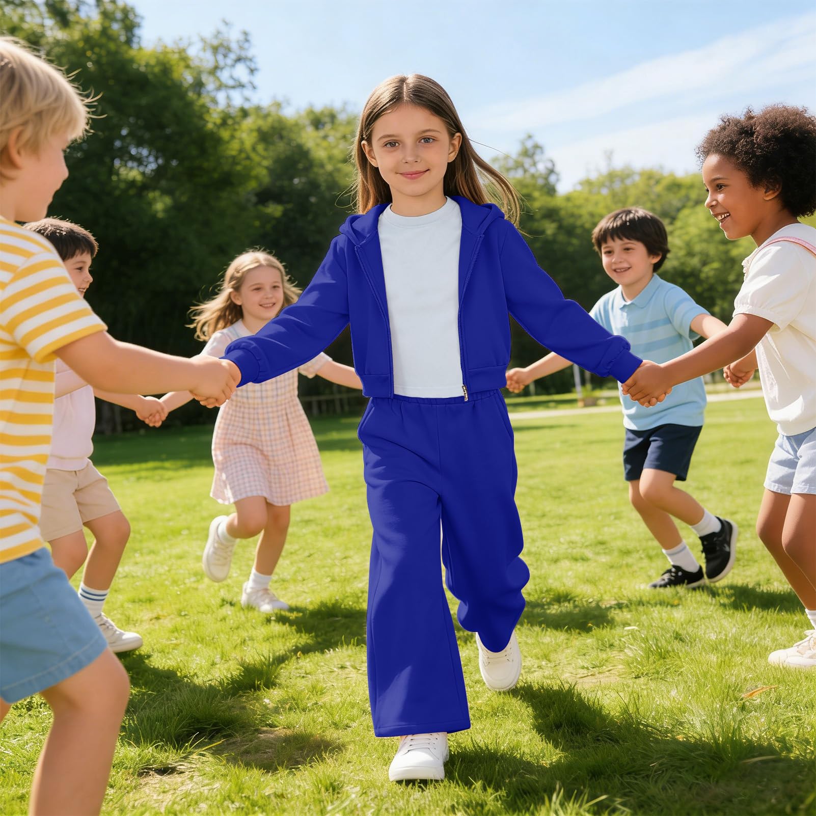 amropi Bambina Ragazze Tuta 3 Pezzi Set Felpa con Cappuccio e Maglietta e Pantaloni a Gamba Larga Sportiva Set per 7-12 Anni