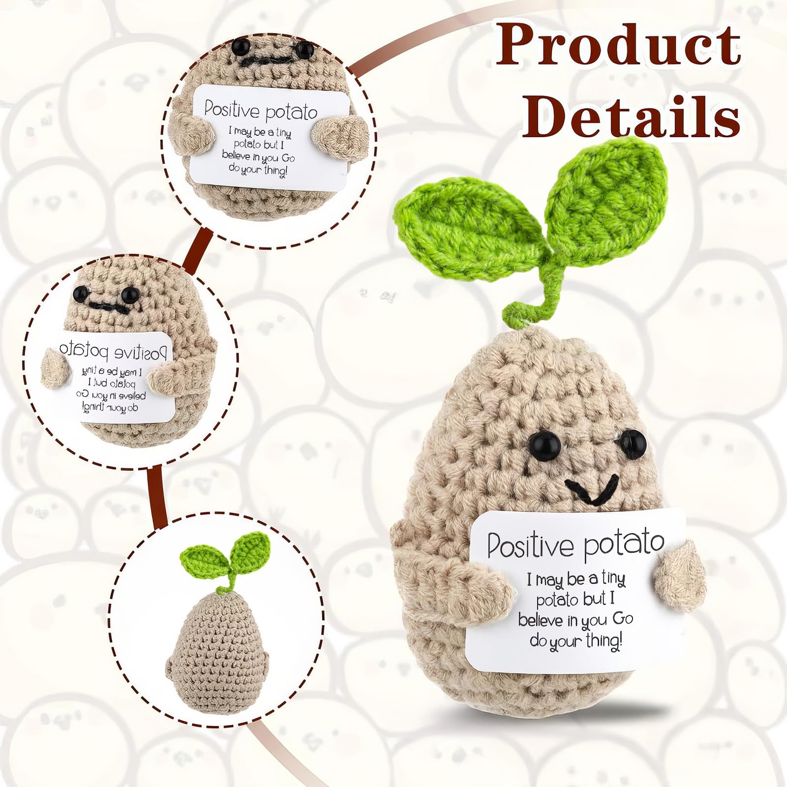 Mini Positieve aardappelpop, 7 cm, pluche pop, gebreide goederen, positief gebreide aardappel, schattig, creatief, positief voor verjaardagscadeaus ter aanmoediging (A4