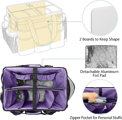 Miniatura 2 de LoDrid Bolsa de limpieza con ruedas con carrito desmontable, carrito de limpieza portátil con ruedas para suministros de limpieza, organizador de