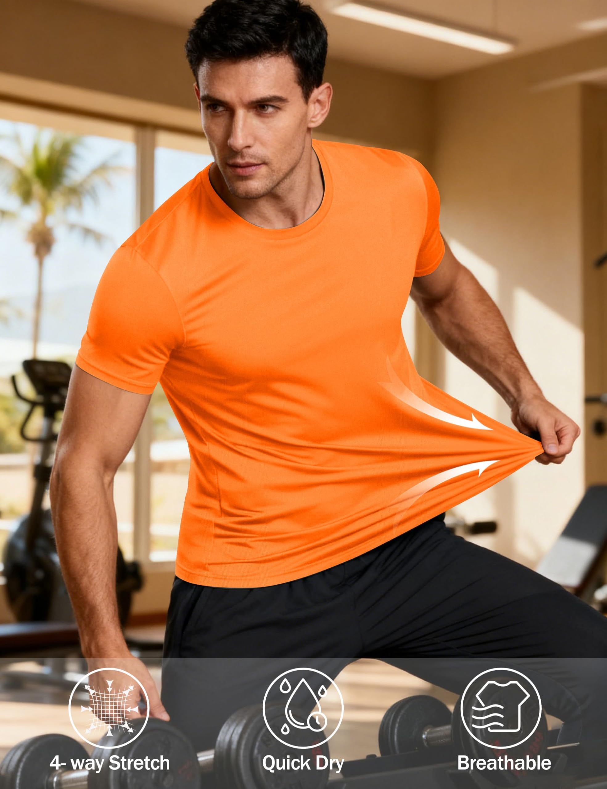 KEFITEVD Camiseta Elástica de Secado Rápido para Hombre, Camisetas de Manga Corta Ligeras Informales Finas de Verano