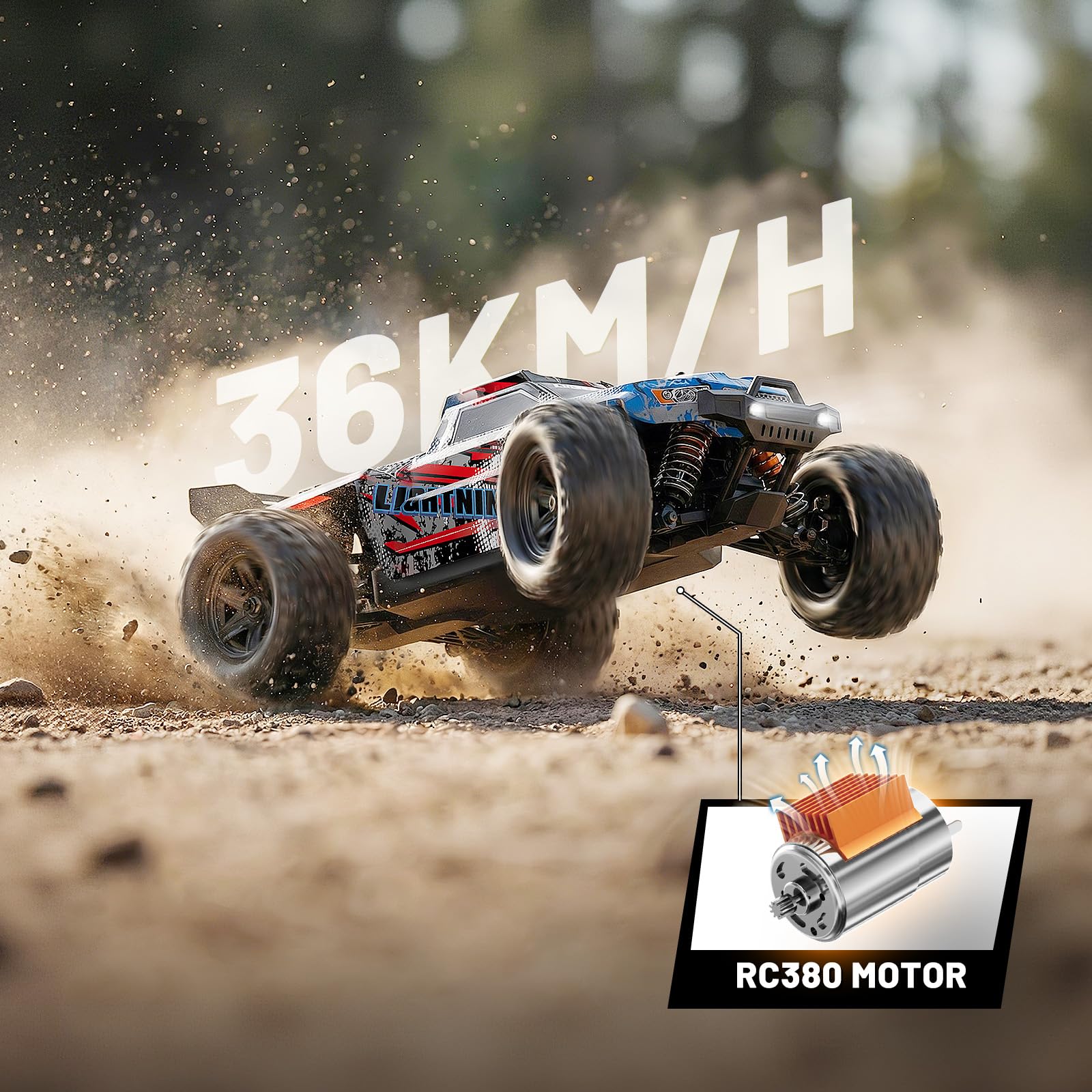 Macchina Telecomandata Professionale 1:18 4WD 36 km/h, Auto Telecomandata 4x4 Off Road All Terrain,rc car Motore RC380, Trasmissione Interamente in Metallo, 2×7,4V 1300mAh, Controllo 2.4GHz