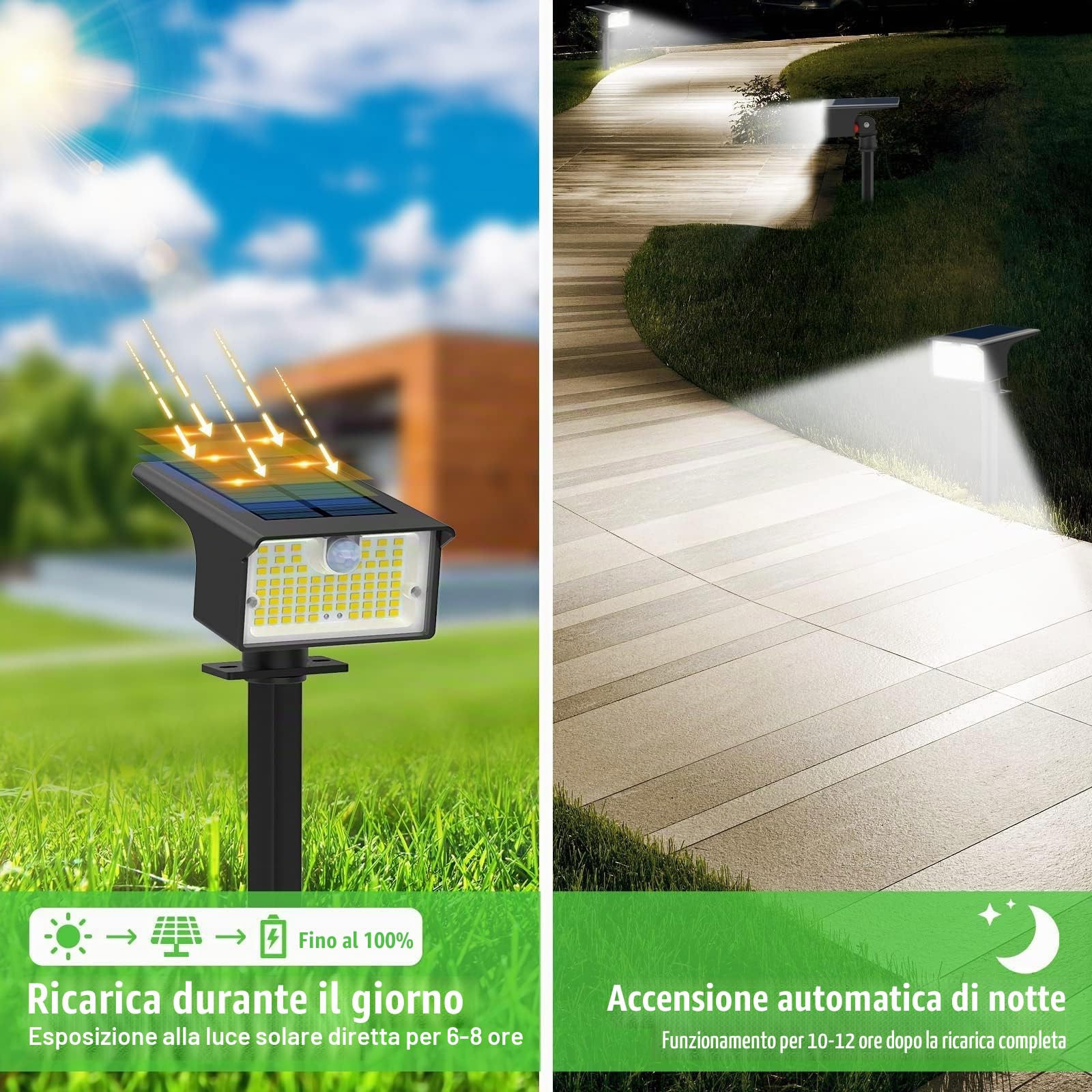 nipify 6 Pezzi Faretti Solari a LED da Esterno con Sensore di Movimento, 62LED 3 Modes Lampade Solare da Giardino Potenti, IP65 Impermeabile Luci Solari per Cortile, Vialetto, Bianco Freddo