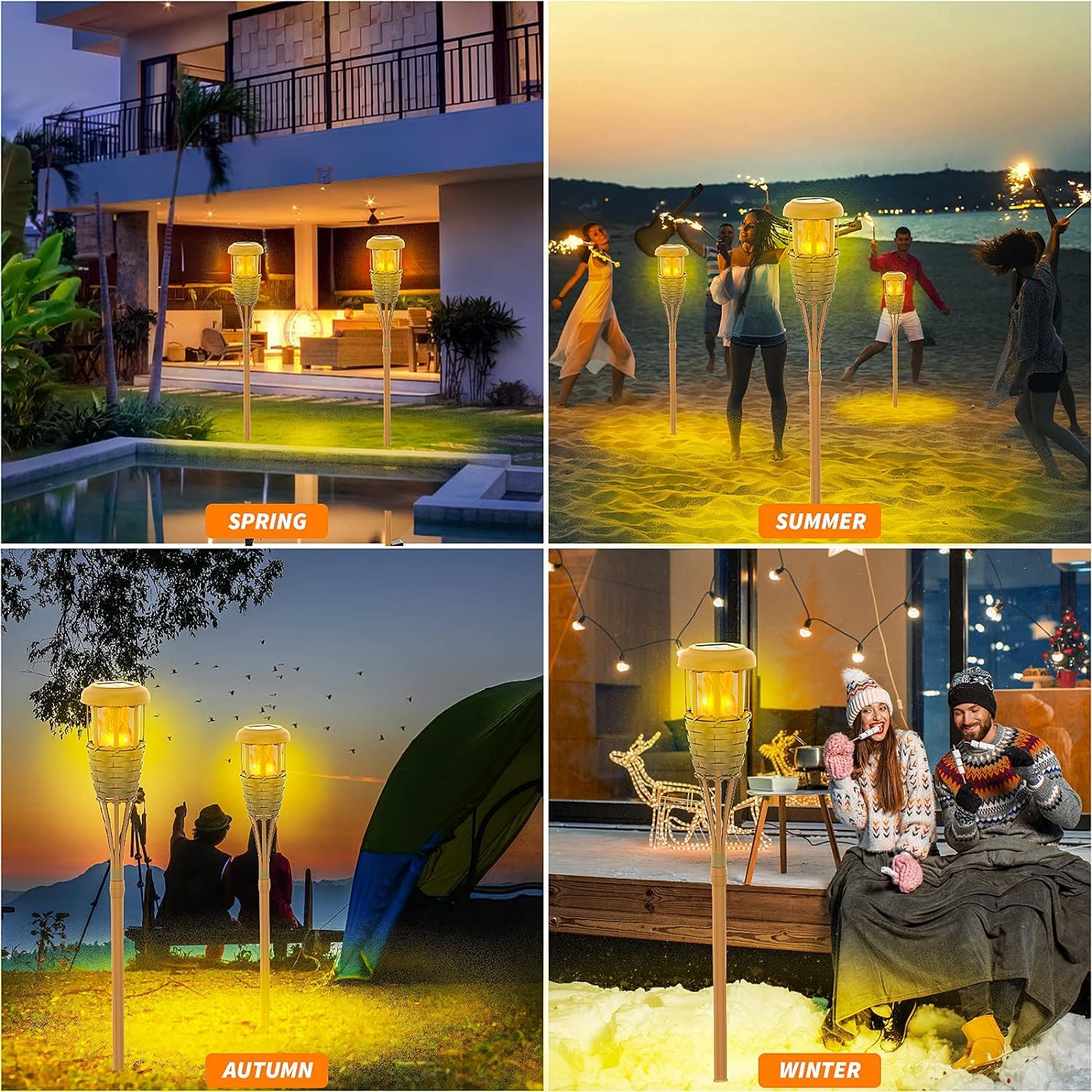 Paquete de 2 lámparas solares de exterior con llama parpadeante, decoración para jardín, terraza y patio