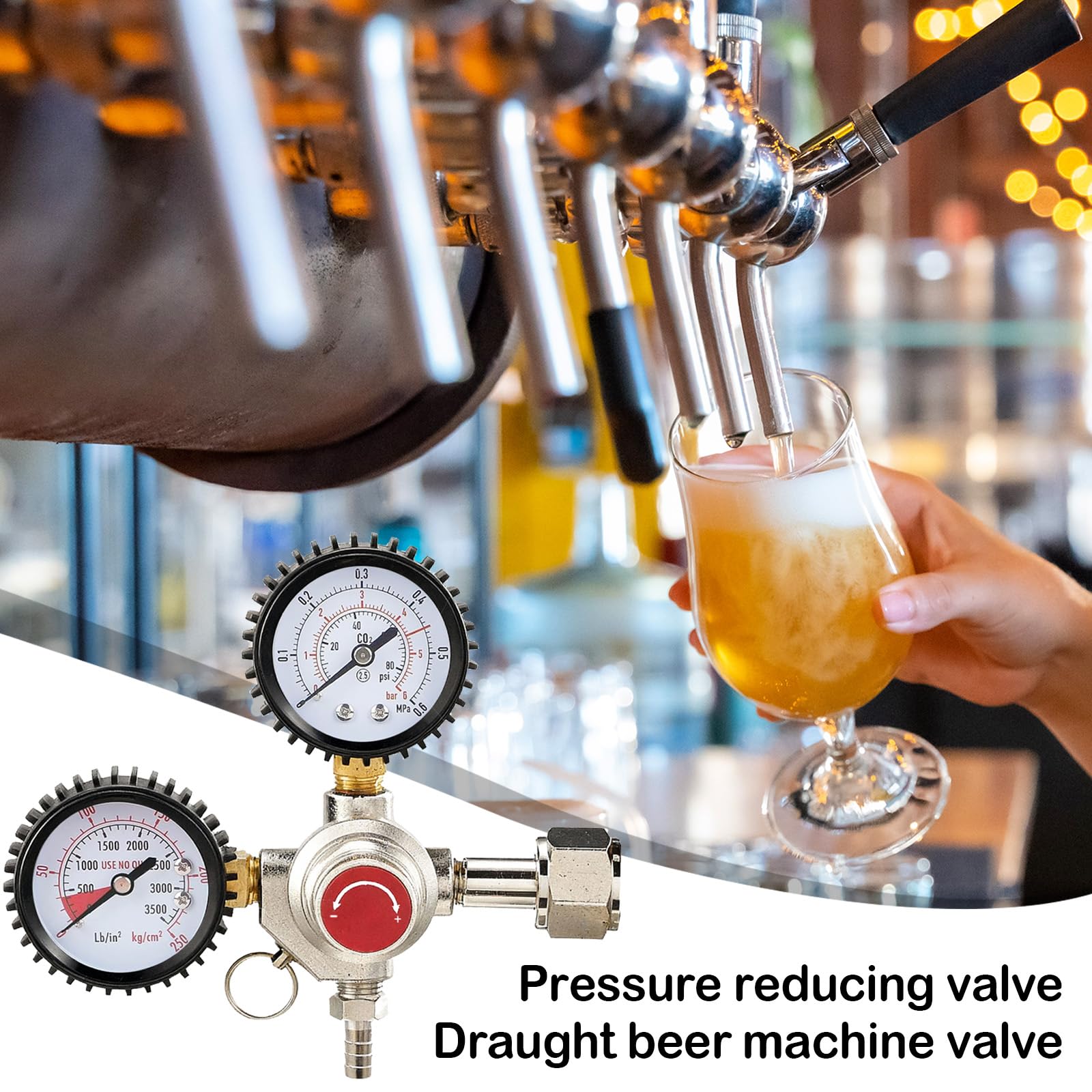 Riduttore di Pressione CO2, Sistema di Erogazione Della Birra Riduttore di Pressione con 2 Manometri Attacco W21,8 x 1/14" Regolatore di CO2 per la Produzione Della Birra Sistema di Erogazione