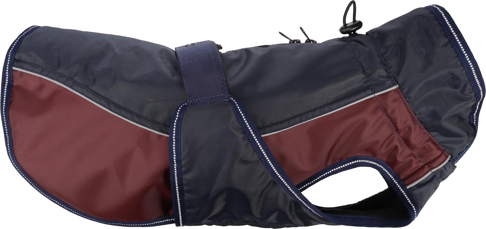 Flamingo Hundemantel Winter – Eisberg Dunkelblau & Bordeaux – 80cm – Polyester – wasserabweisend – reflektierende Streifen – Bauchriiemen mit Klettverschluss – Geschirröffnung