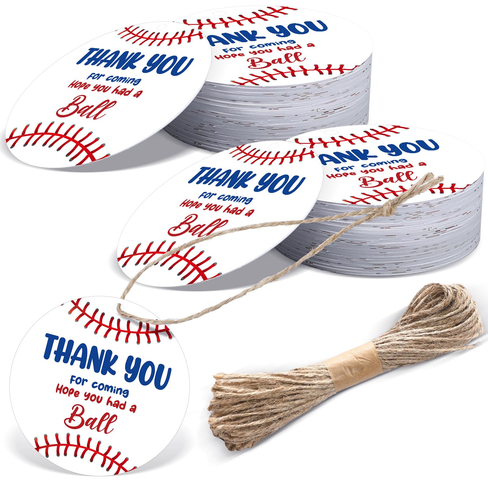 Frienda 60 Pcs Baseball Gift Tag with String Baseball Birthday Party Favor Thank You Sport Themed Party Hang Tags for Gifts Wrapping Craft Birthday