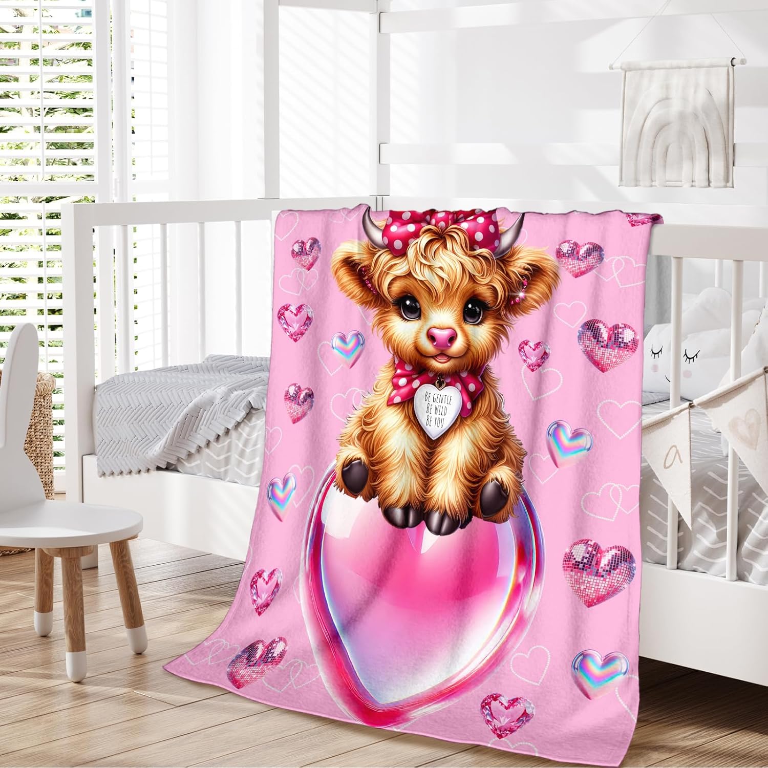 Blanket for Girls, Highland Cow Throw Blanket Gifts for Kids Girls Age 10-12, 50"x60" Pink Cute Cow Flannel Blankets Gift for Girl Soft Lightweight Throws for Couch Sofa Bed Decor