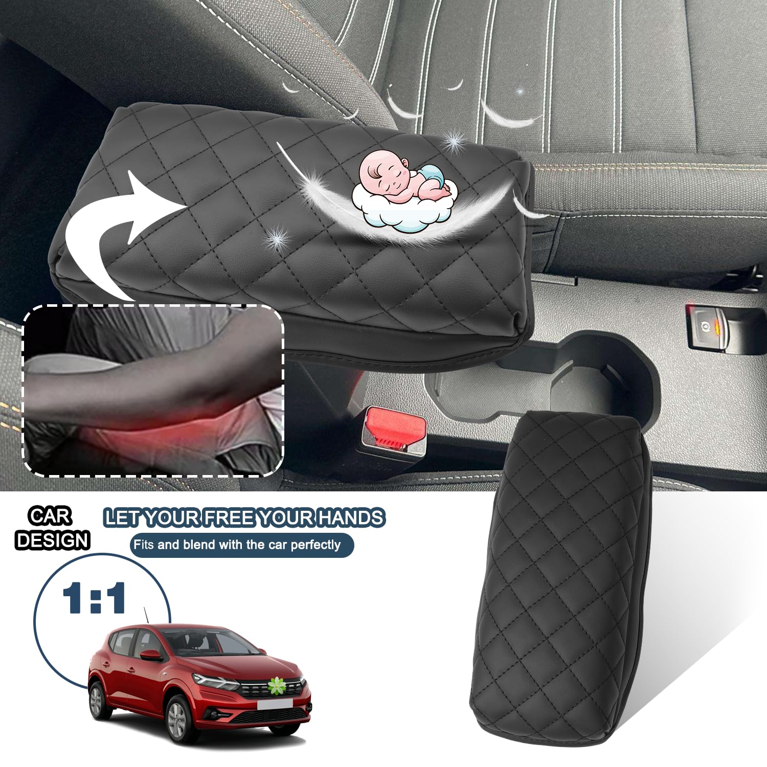 Bracciolo Centrale Per Dacia Dokker - Universale In Similpelle, Comfort Per Guida Lunga, Nero Con Linea Bianca - Foto 2