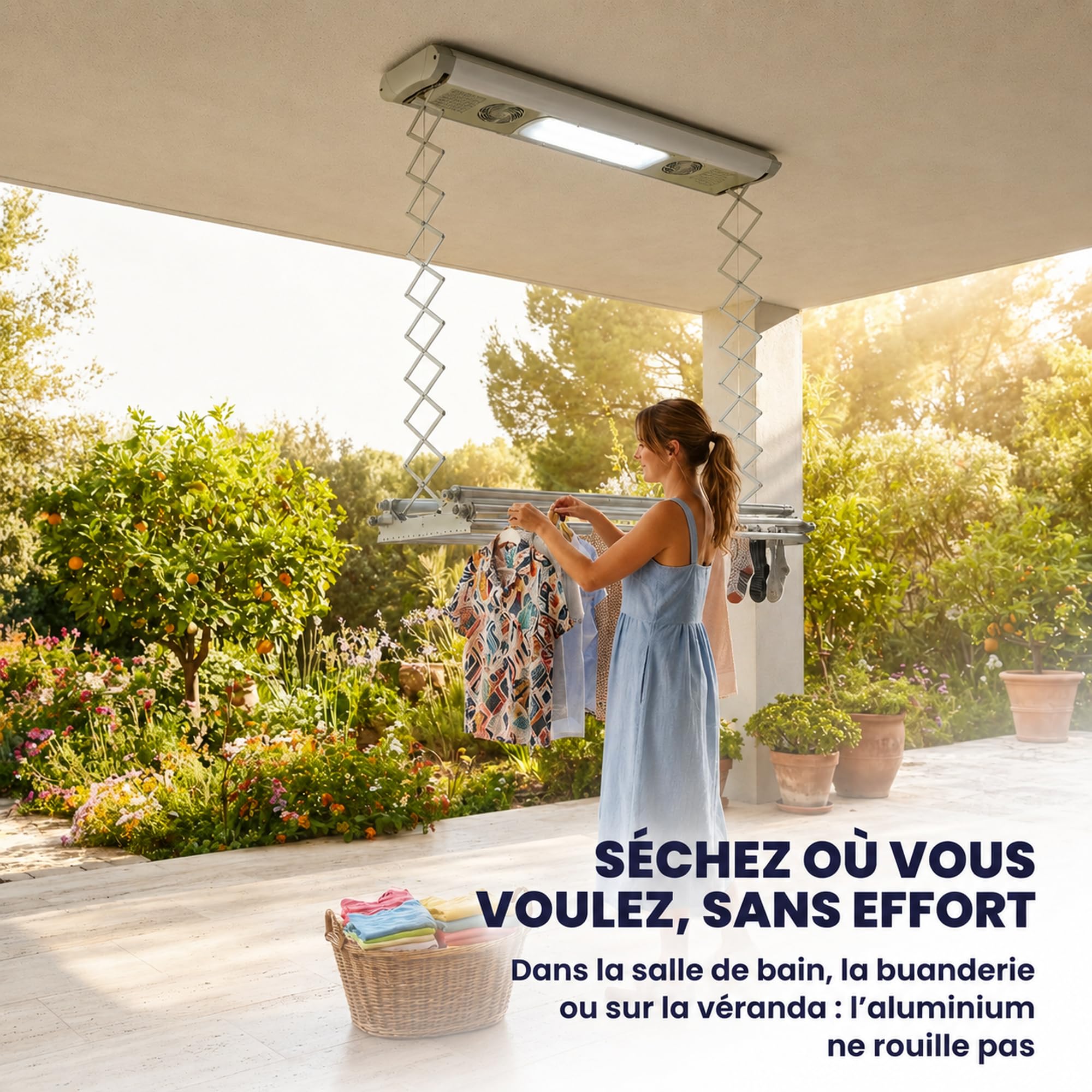 foxydry Air, étendoir à Linge électrique, télécommandé, Plafond, 122 cm