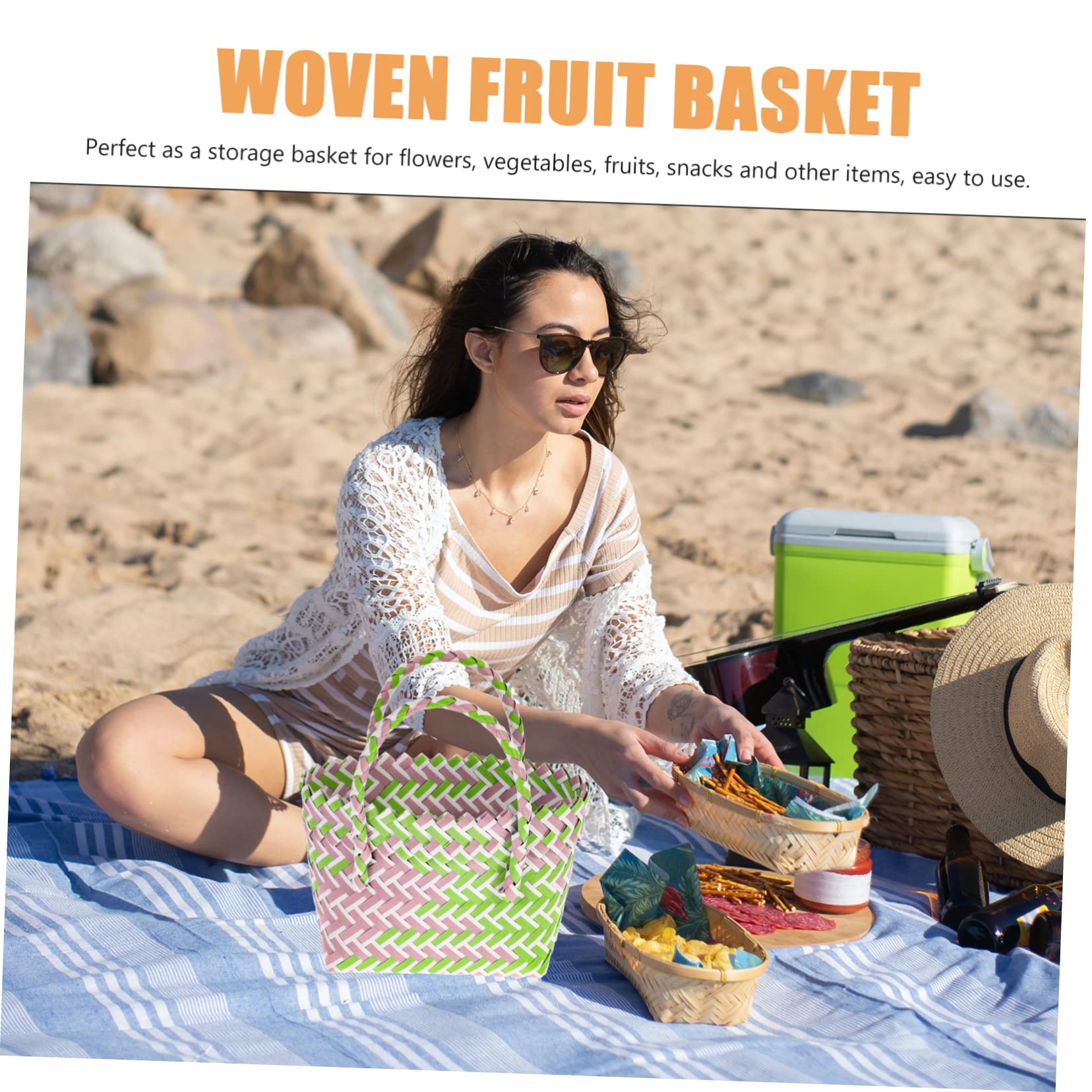 Cabilock 3 Pezzi Cestino Portaoggetti per Esterni Borsa da Picnic Borsa da Viaggio Maniglia Organizer Cestino Rustico Cucina Borsa da Spiaggia
