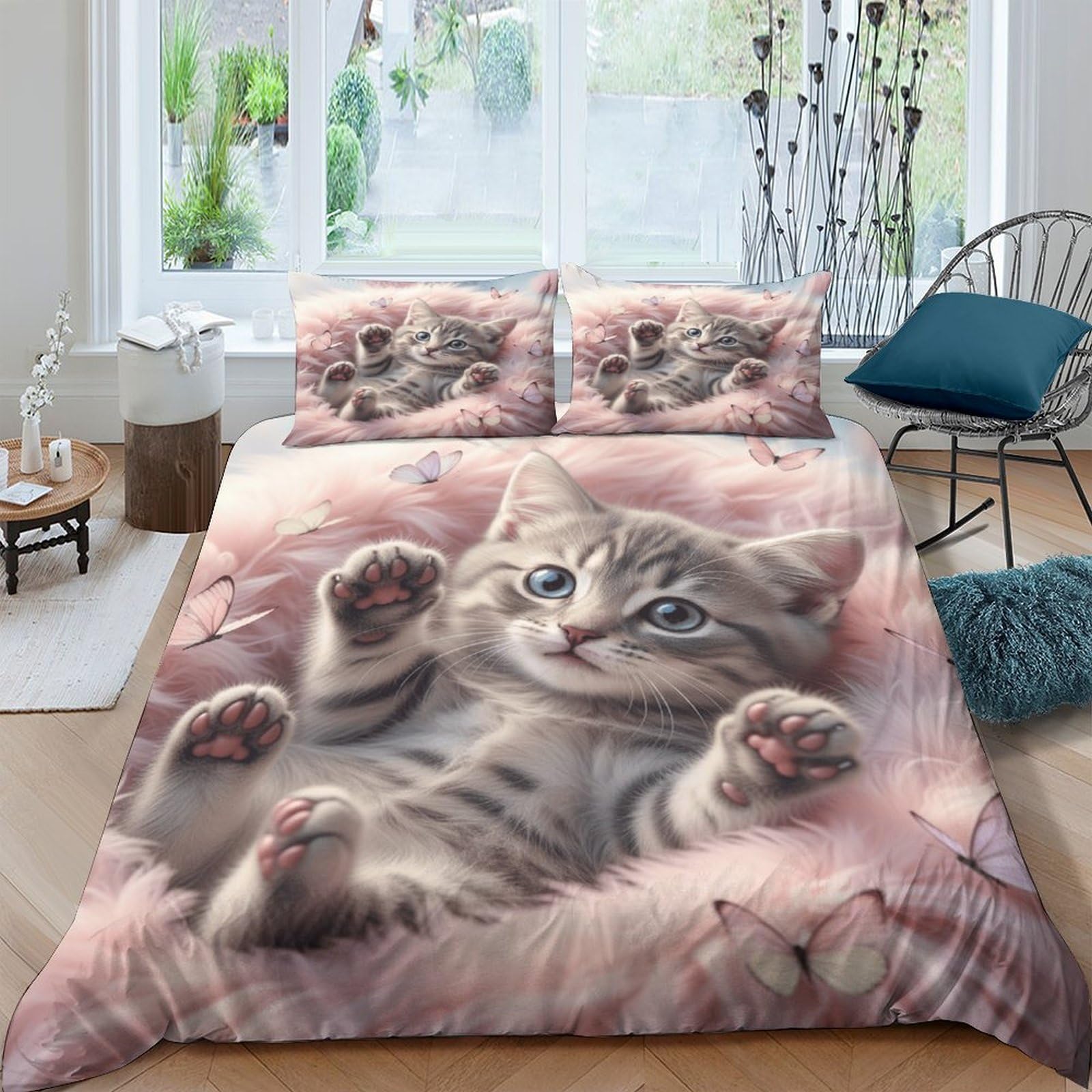 Ctjqhvkz Style-9 3D Printed Cute Kitten Fitted Sheet Microfiber Soft Pink Cat Bed Cover For Bedroom Guest Room Dorm Mattress Protection Decor Single（135X200cm）