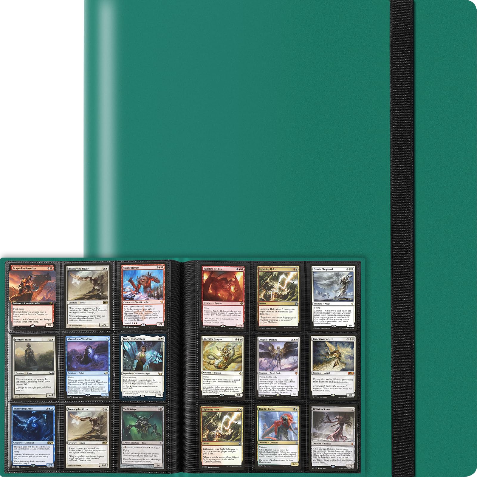 Trading Card Binder, Card Binder Album Folder Book Fit for MTG Baseball Football Sports Cards, Easy to Use Card Collection Binder (green, 360 Pockets)