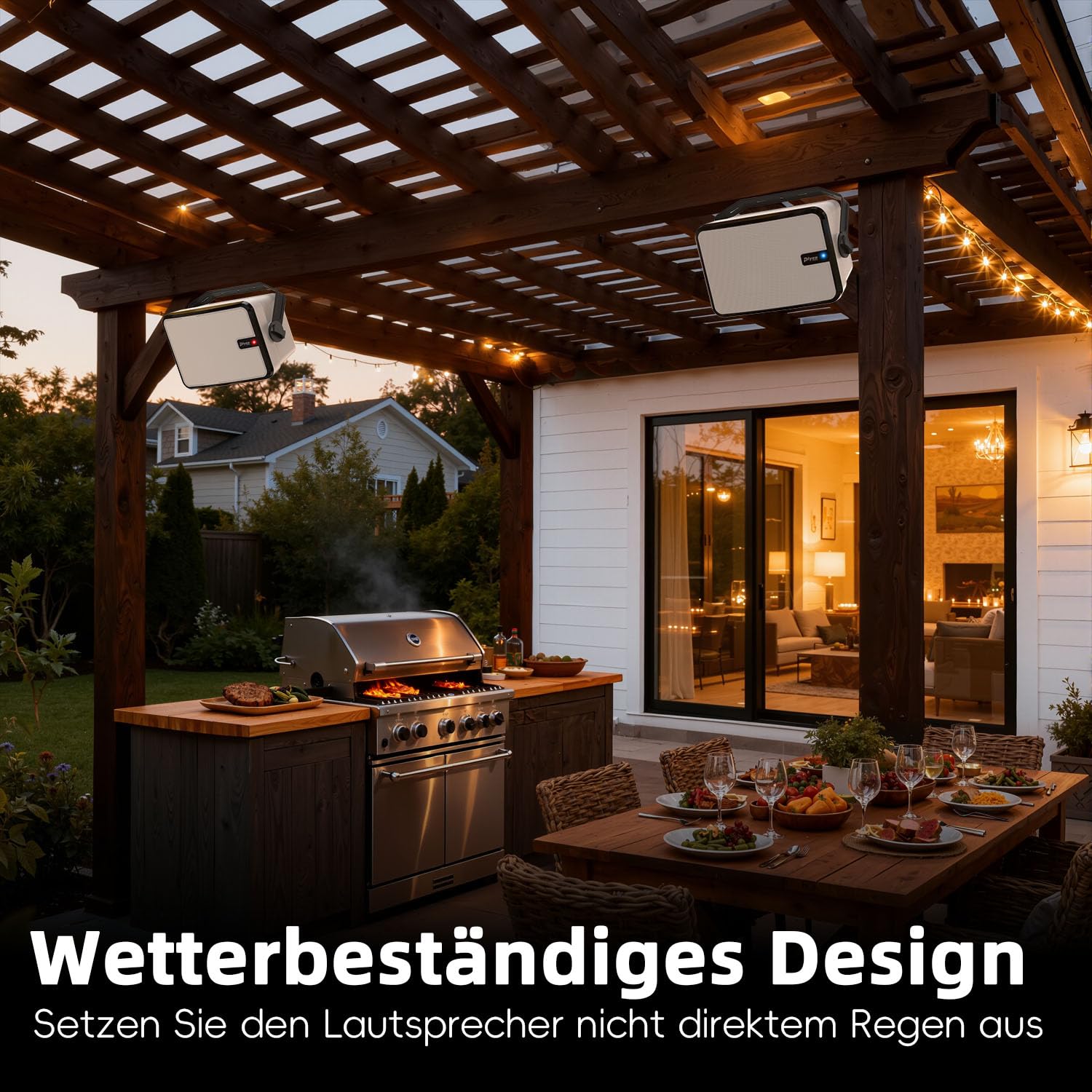 600W Outdoor Bluetooth-Lautsprecher, drahtlose Synchronisation zwischen Lautsprechern, kraftvoller Bass, Wandmontage für Terrasse, Veranda, Gartenlaube, Garage, 2er-Pack, Weiß (MZ-658)