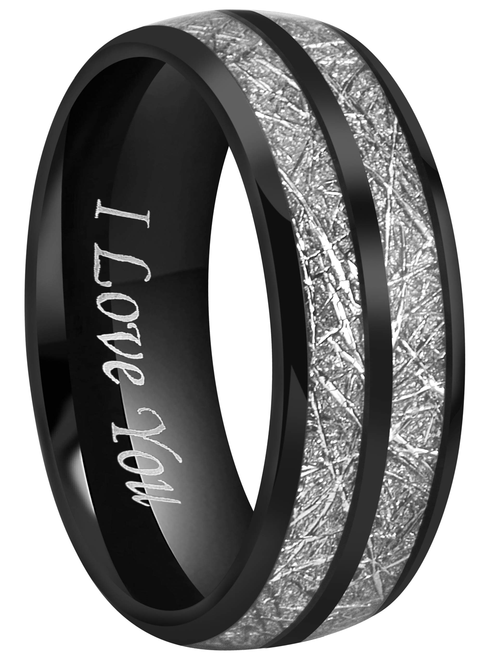 CROWNAL Tungsten Meteorite Inlay Ring
