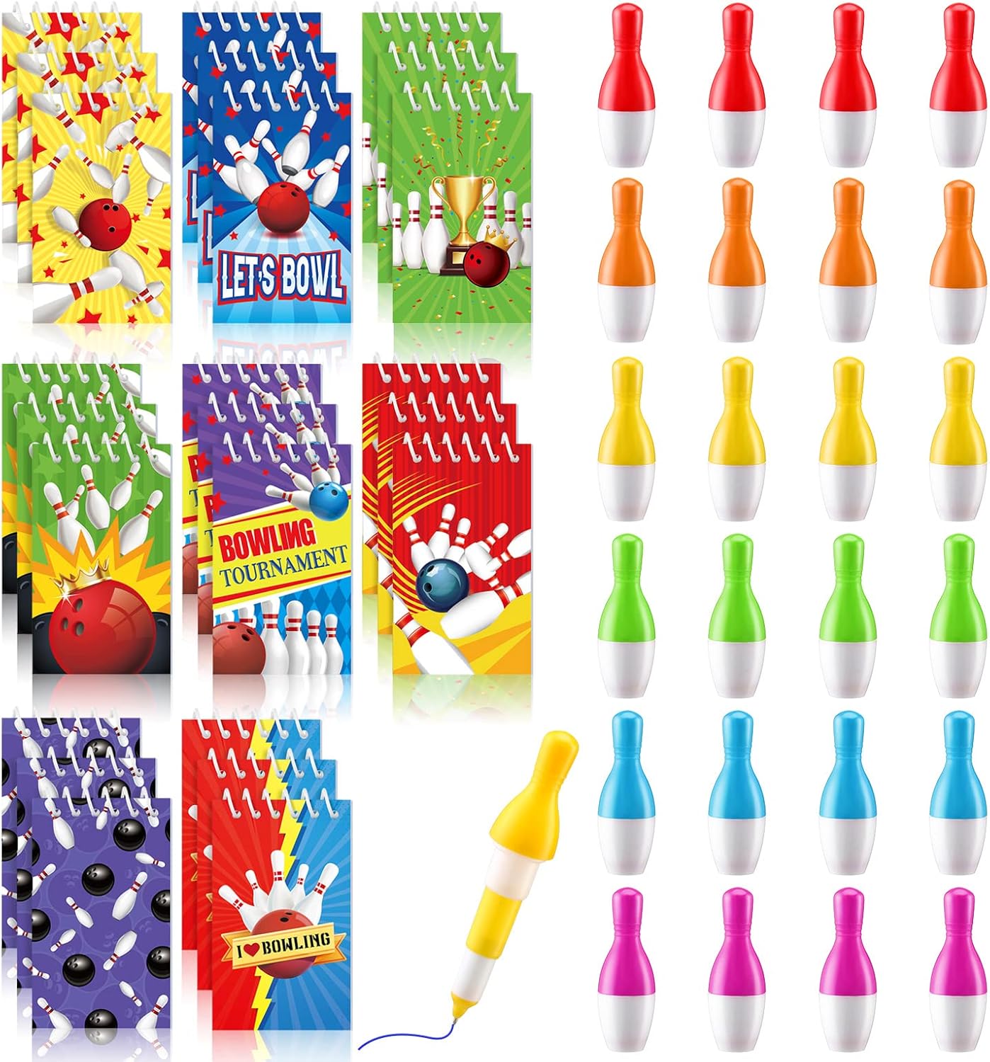 Kisston 48 Pcs Bowling Party Favors Include 24 Mini Notebooks Sports Notepads and 24 Ballpoint Pen Bowling Gifts for Party Decoration Teacher Office Reward Supplies