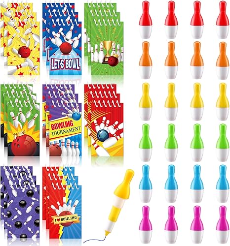 24 mini blocs de notas deportivos y 24 bolígrafos de boliche, regalos de fiesta para niños, blocs de notas en espiral, lindo bolígrafo retráctil de