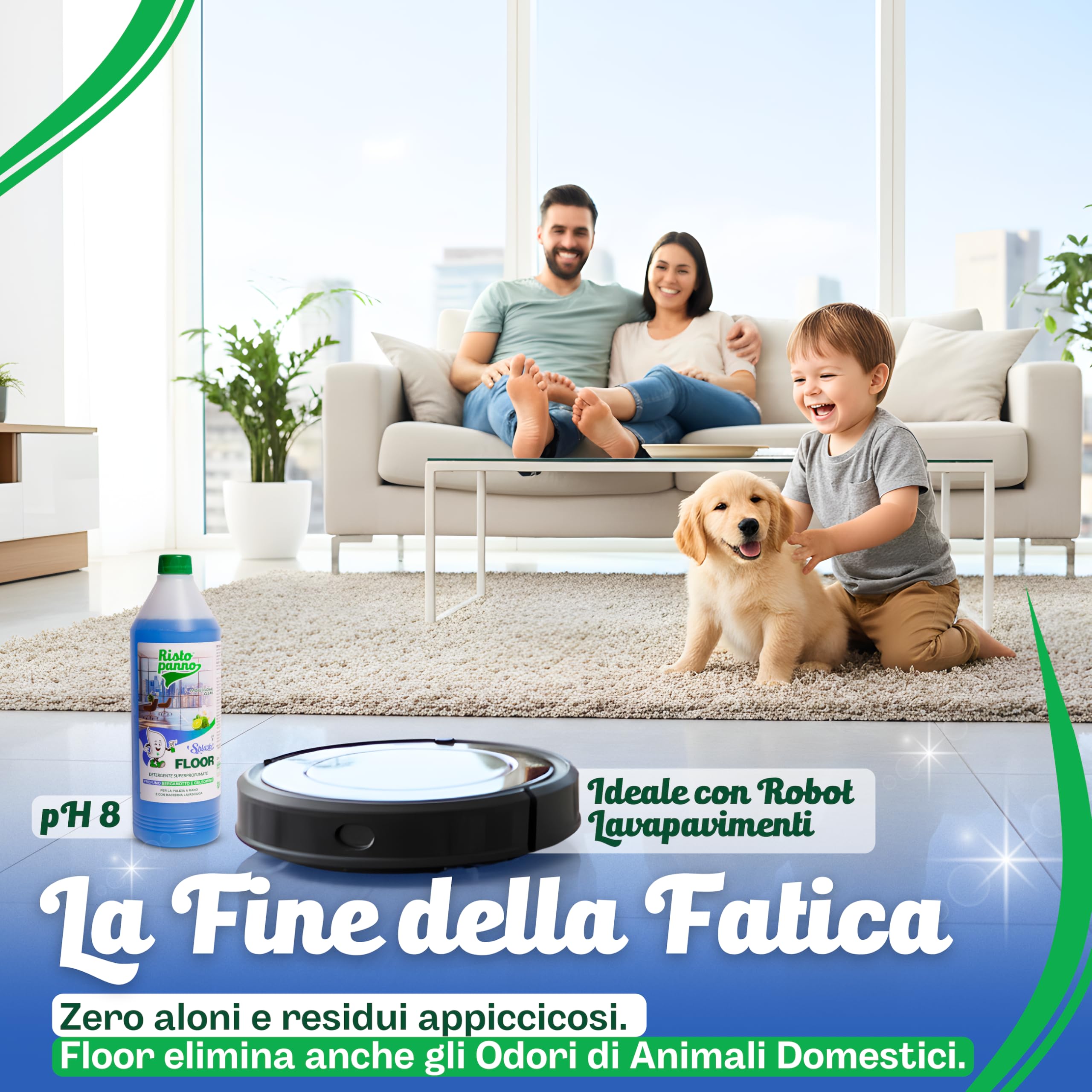 3PZ x 1L Lavapavimenti Professionale Super Profumato | Senza Risciacquo - Bergamotto e Gelsomino - Detergente Pavimenti Manuale o Macchina - Prodotti Pulizia SPLASH FLOOR