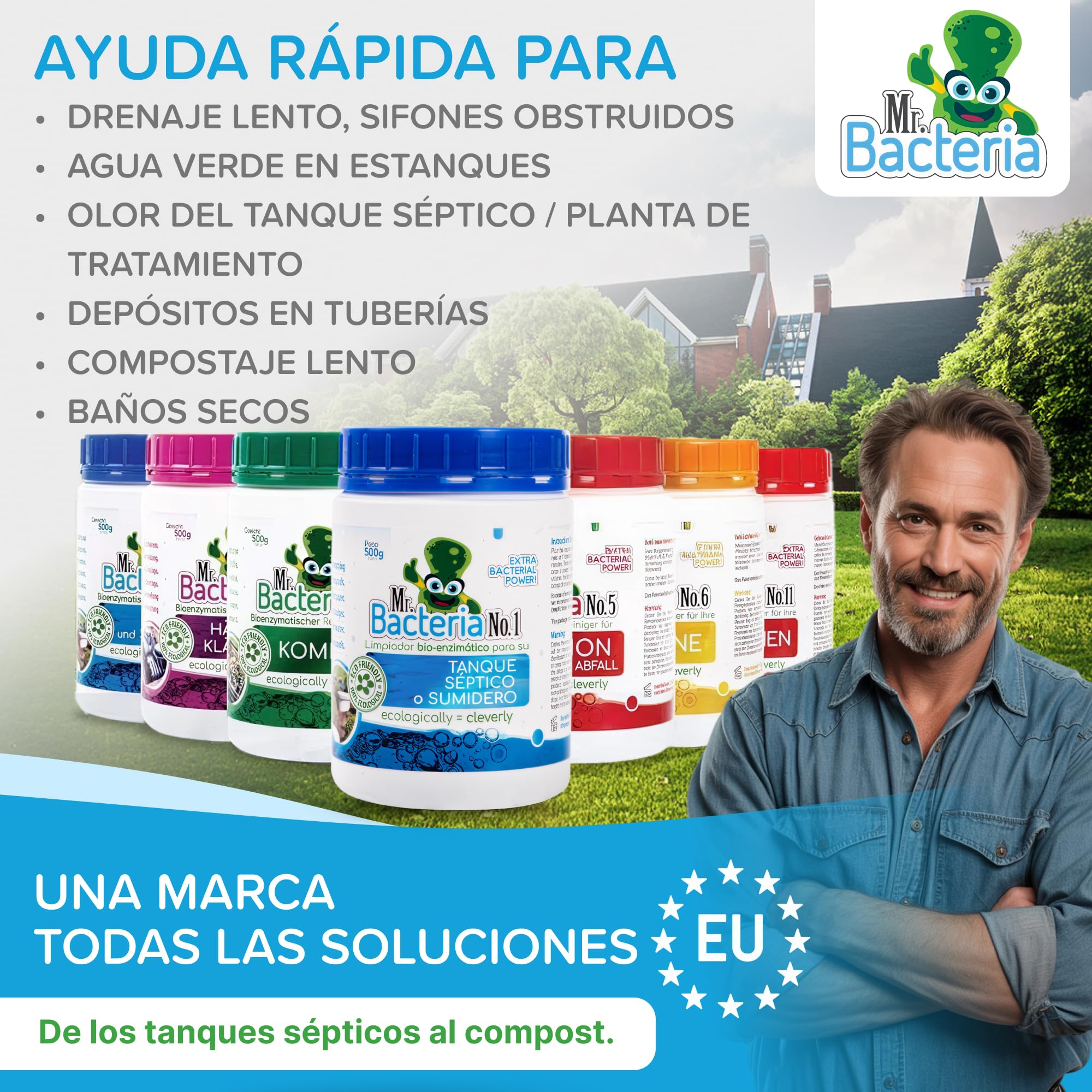 Mr. Bacteria No. 4. Limpiador Bio-enzimático para su Compost, Acelerador Orgánico de compostaje con microorganismos, Acelera y Mejora el compostaje 500 g - 1 Unidad