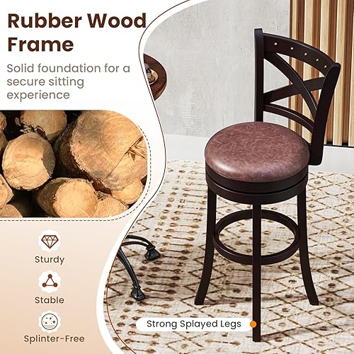 Miniatura 7 de Giantex Juego de 4 taburetes de bar giratorios de 30 pulgadas, taburetes de bar con respaldo, reposapiés y marco de madera de goma, asiento tapizado